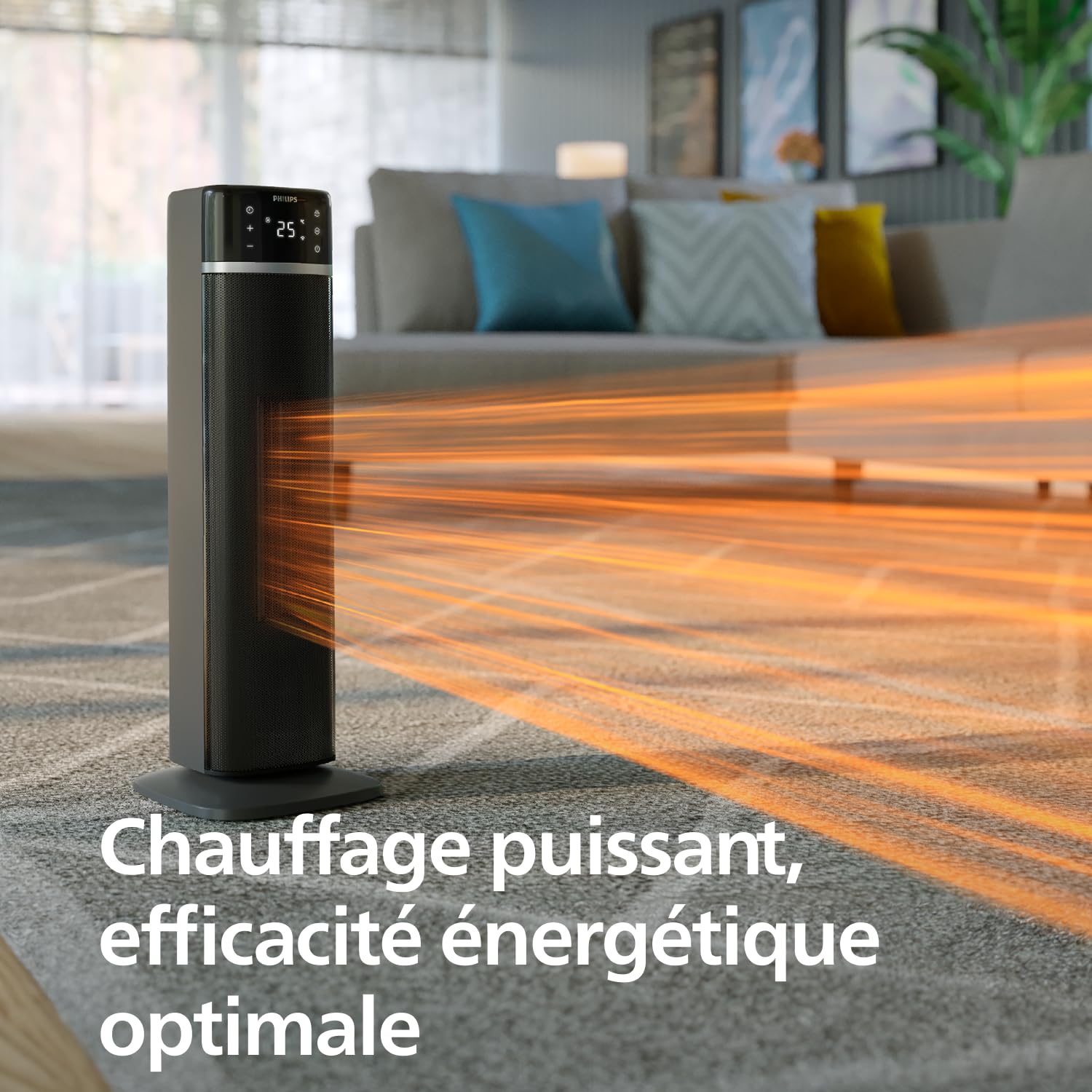 Philips Radiateur soufflant connecté Série 5000, 2000W, jusqu’à 50 % d’économies d’énergie, 4 modes, affichage température, 5 sécurités, oscillation 60°, silencieux, noir/gris (CX5120/11)
