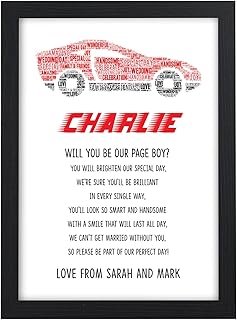 Personalised Will You Be Our Page Boy, Ring Bearer, Usher Poem Racing Car Gifts for Son, Nephew, Boys - Will You Be Presents for Wedding Party Favours - A5, A4 Prints and Frames