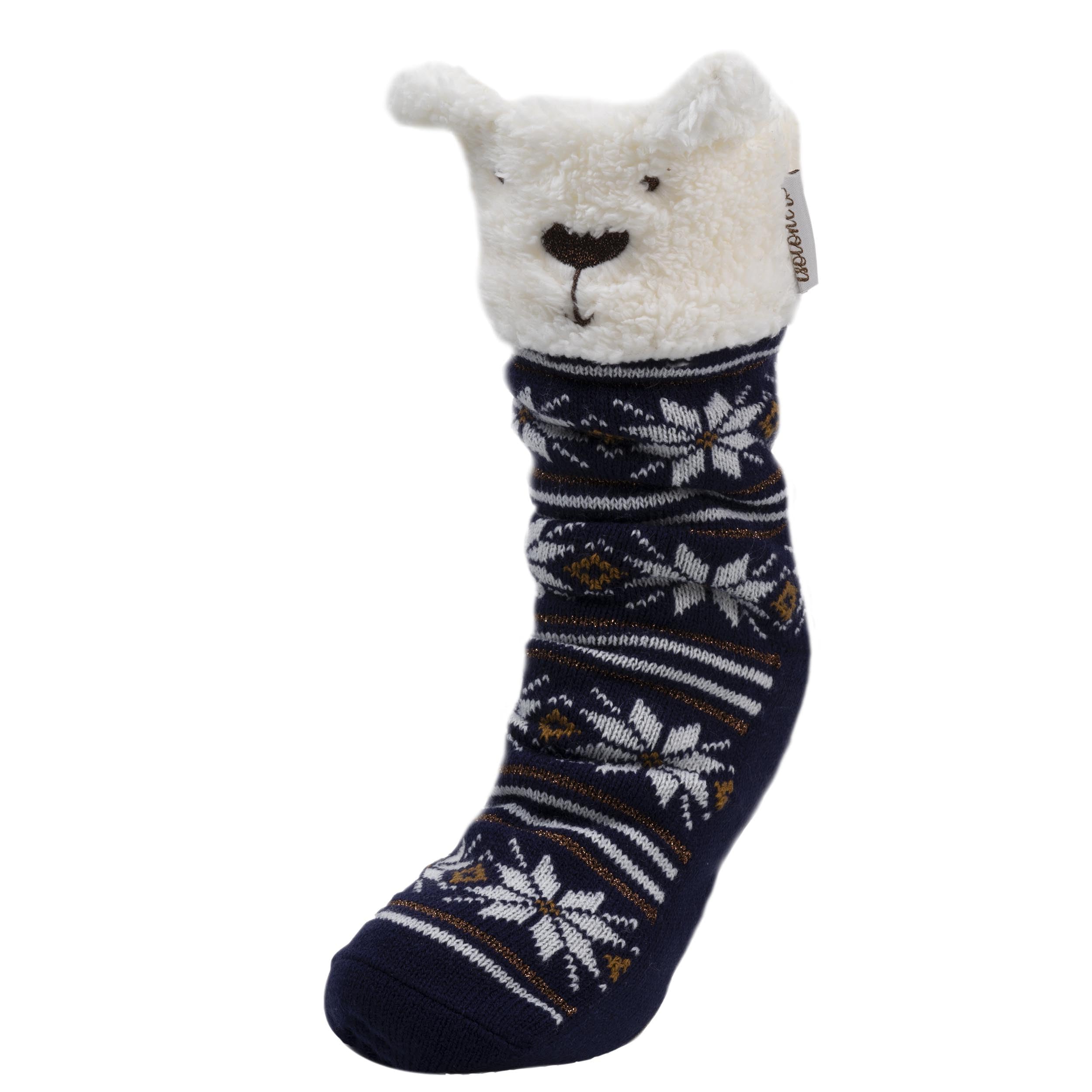Isotoner Chaussettes d'intérieur femme en maille, doublé sherpa, antidérapante, 35/​38, jacquard marine