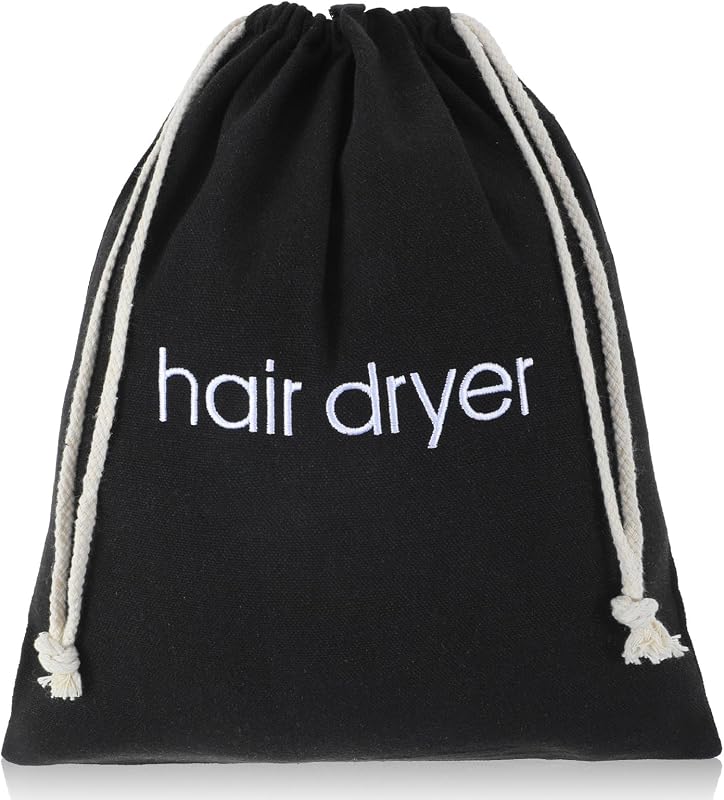 Necessaire Tyqour para secador de cabelo em lona preta com cordão, 38 x 30 cm