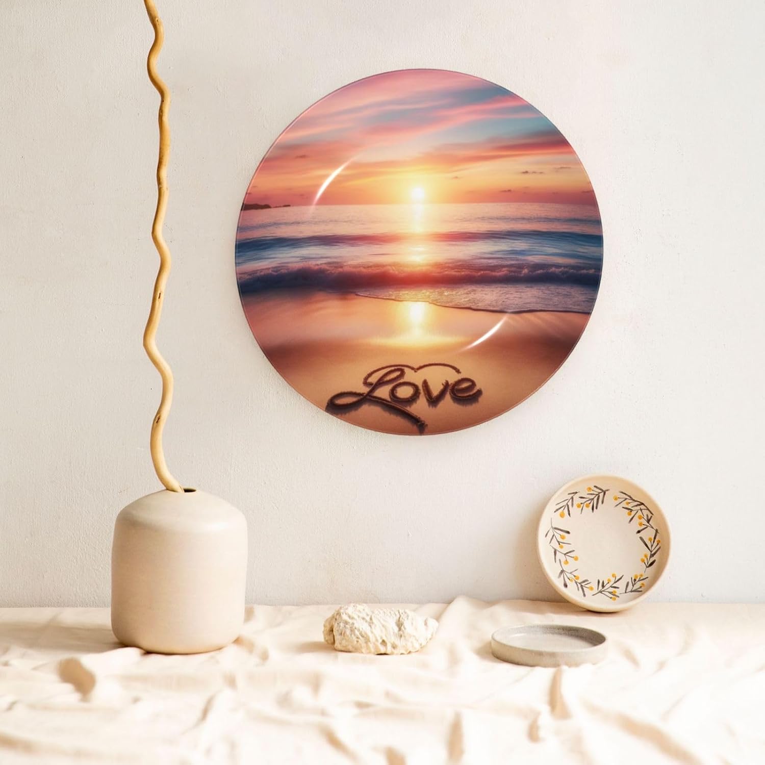 Sunset-Love-Beach-Valentine 10 Inch Decorative Plate With Stand, Elegant Display Wall Plate For Home Decor