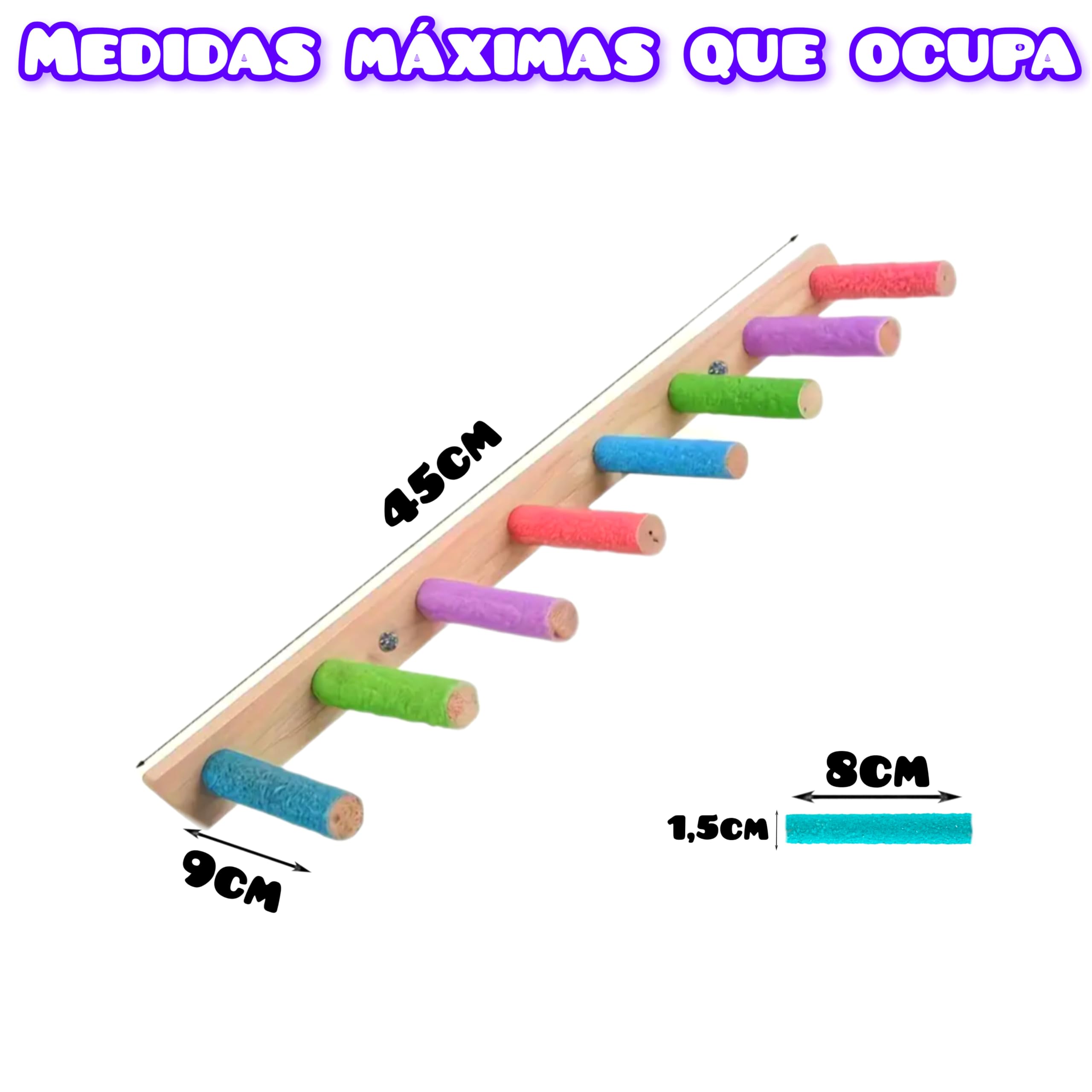 Escalera lima uñas para jaulas de loros agaporni, ninfa, accesorio de escalada cotorra, caique, juguete de pájaros conures, pyrrhurras, loris, rosellas, percha de loro 8 peldaños y materiales seguros.