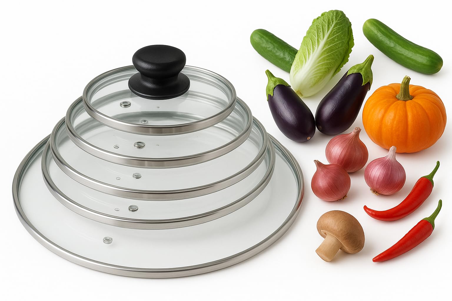 Tempered Glass Lid Fit To Regular Sizes Frying Pans Dishes Saucepans Universal Casserole Pan Crock Pots Steel Vented Lids Replacement With Knob Handle and Backlite Button (18cm Glass Lid)