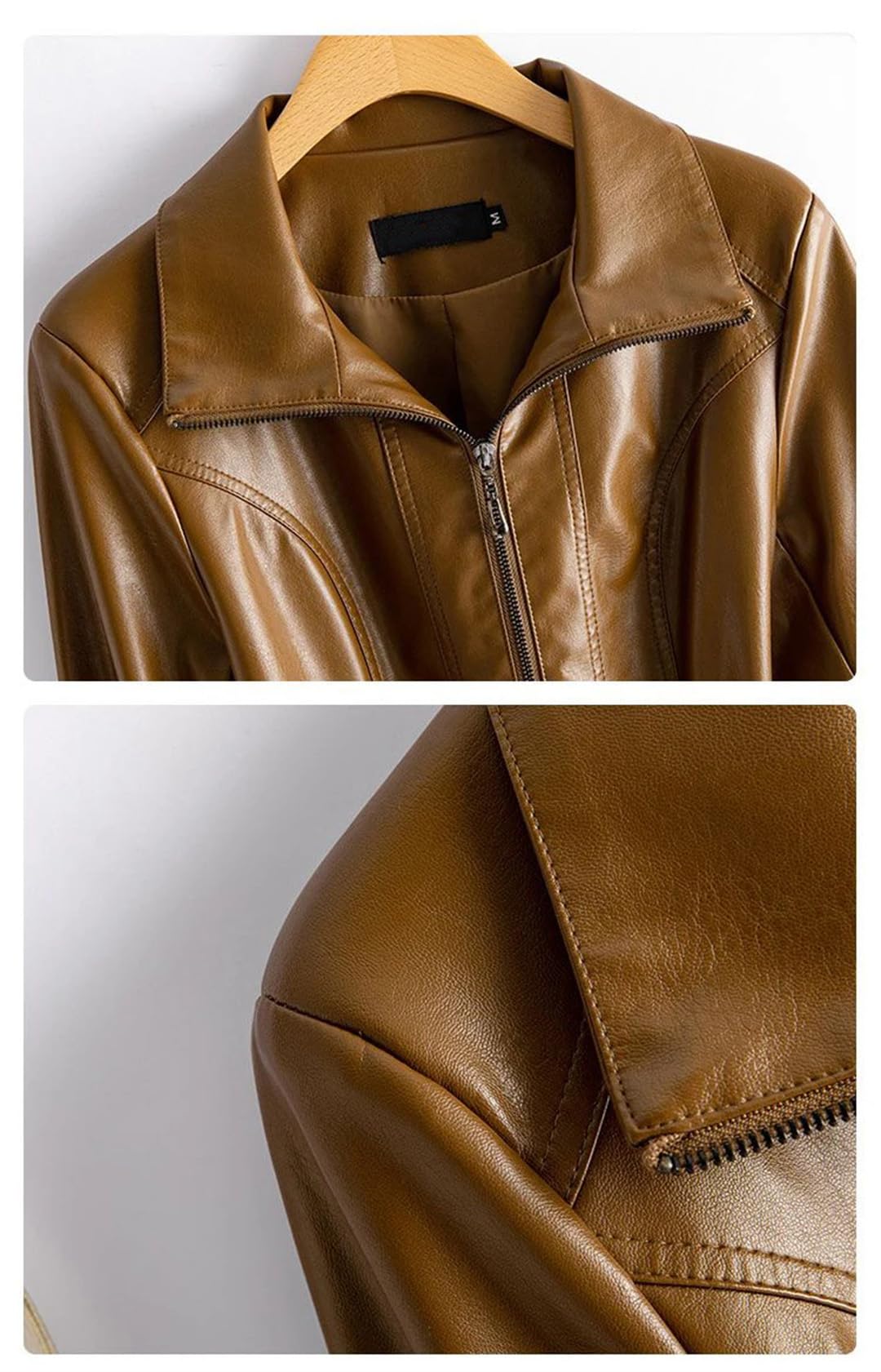 Cappotti da donna a maniche lunghe con colletto con risvolto e cerniera giacche in pelle a maniche lunghe sottili