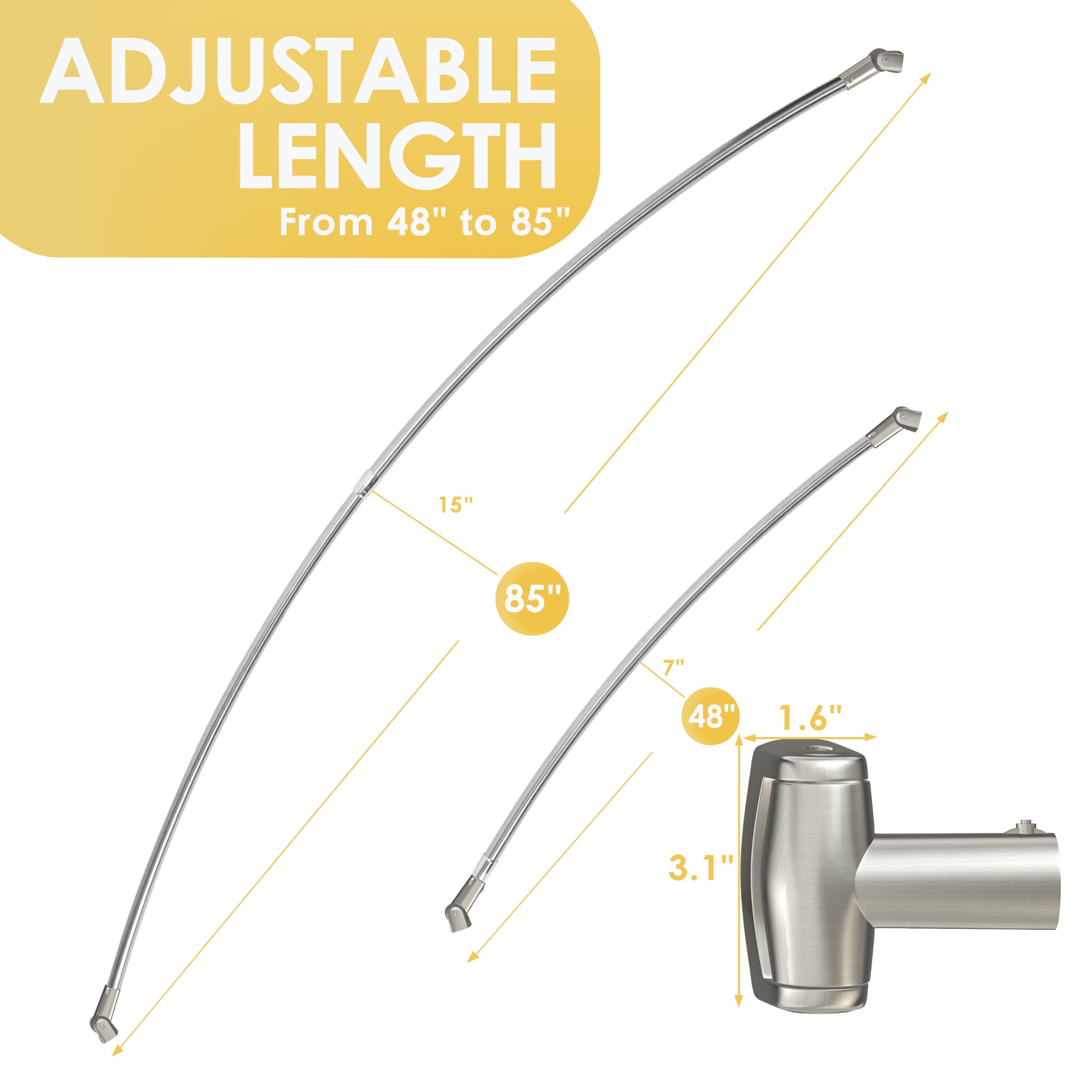 Adjustable Curved Shower Rod, 4885 Inches Extra Wide