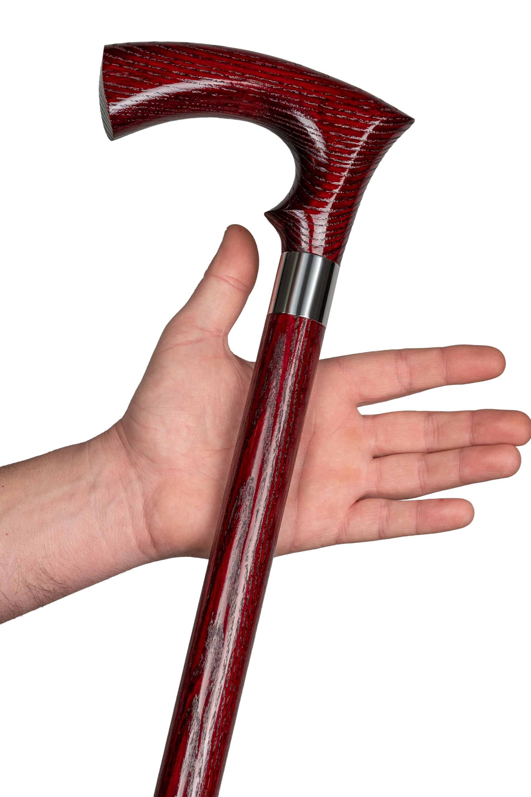 Dr. Watson Classic Duke Walking Stick – Handcrafted Ash Wood Cane with Polished Stainless Steel Collar