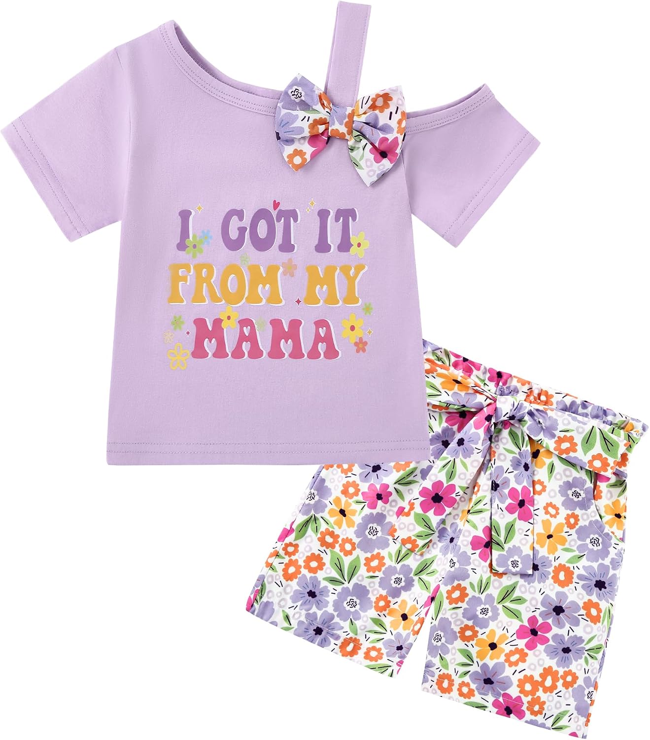 DISAUR Toddler Baby Girl Summer Clothes Set Cute Asymmetrical Bow Sleeve Top & Pocket Shorts 2 Piece Outfit Casual Clothes