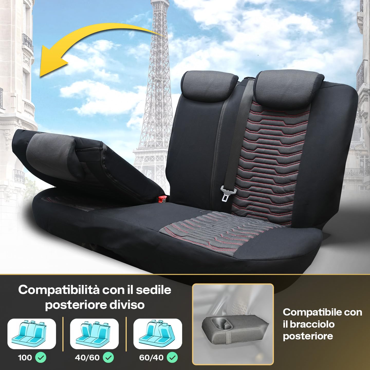 LUCARO Coprisedile Auto per Universale Paris, Rosso | Similpelle lavabile e idrorepellente, adattamento universale, imbottitura traspirante