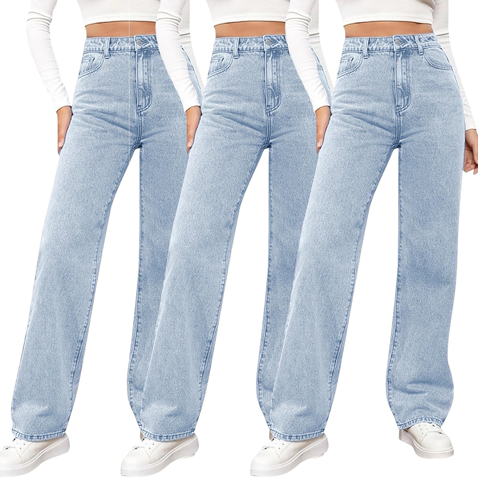 Generisch Krótkie dżinsy damskie z niskim stanem, damskie dżinsy Baggy Flared Jeans na proste wydmy Destroyed Essentials nadają się do codziennej drogi do pracy