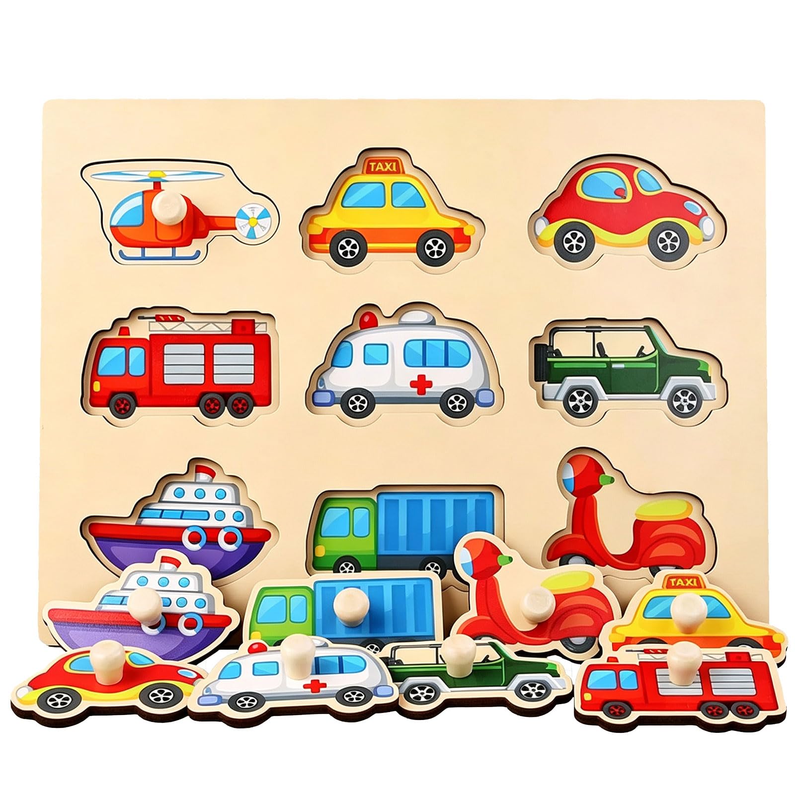 ttnmrc Montessori Wooden Knob Peg Puzzle