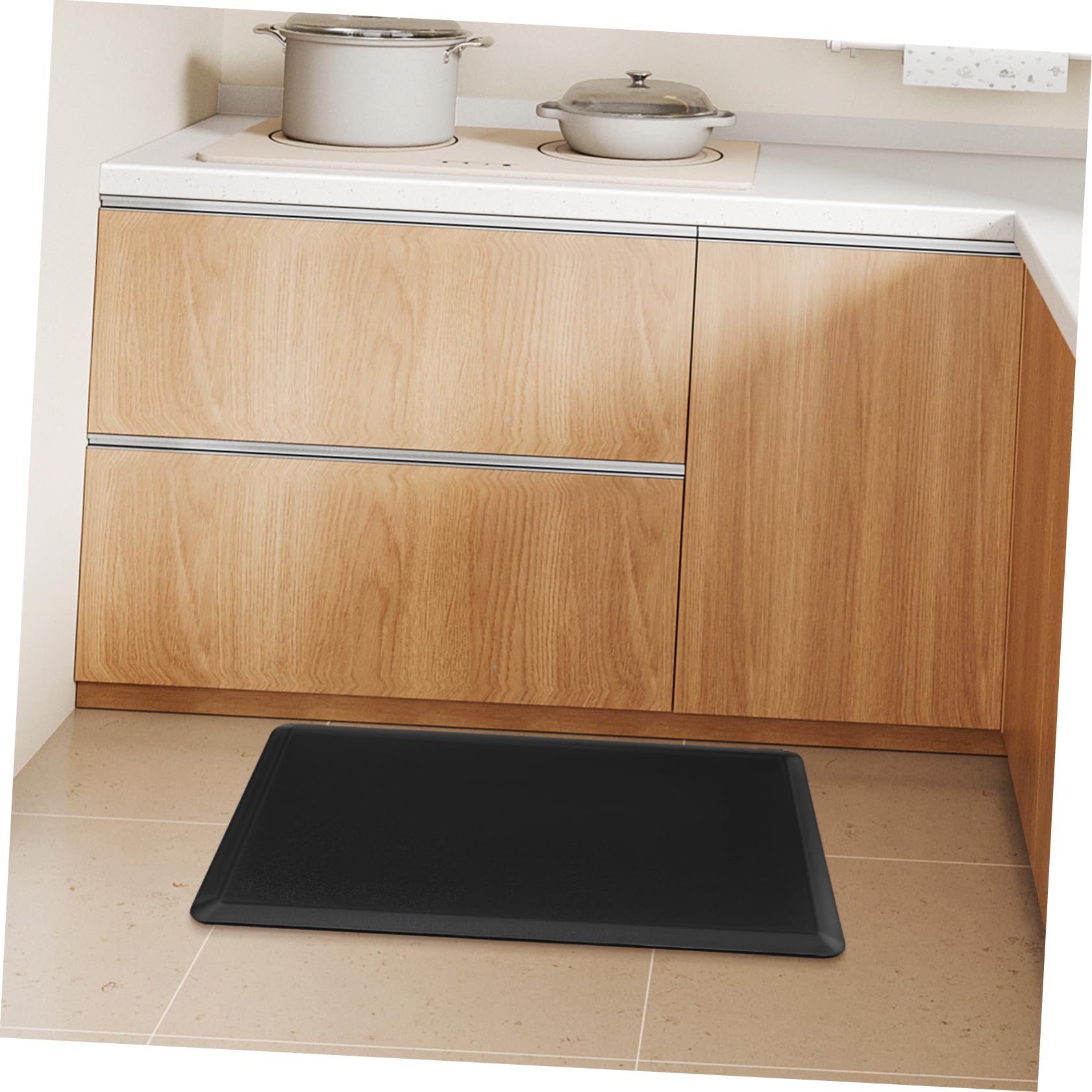 GLEAVI Tappetino Antistanchezza per Piedi Nero in Pvc e Schiuma, Imbottito e Multiuso per Cucina e Ufficio, Facile da Pulire, per Pavimenti e Ambienti di Lavoro