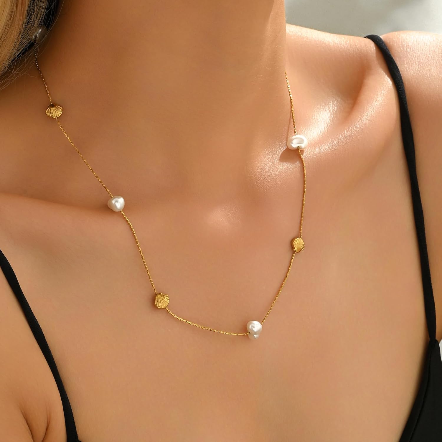 18K Gold Plated Choker Necklace for Women, Dainty Heart, Star, Moon, Cross, Daisy, Shell, Coin, Coffee Bean Link Chain Necklaces, Boho Summer Beach Jewelry - Image 4