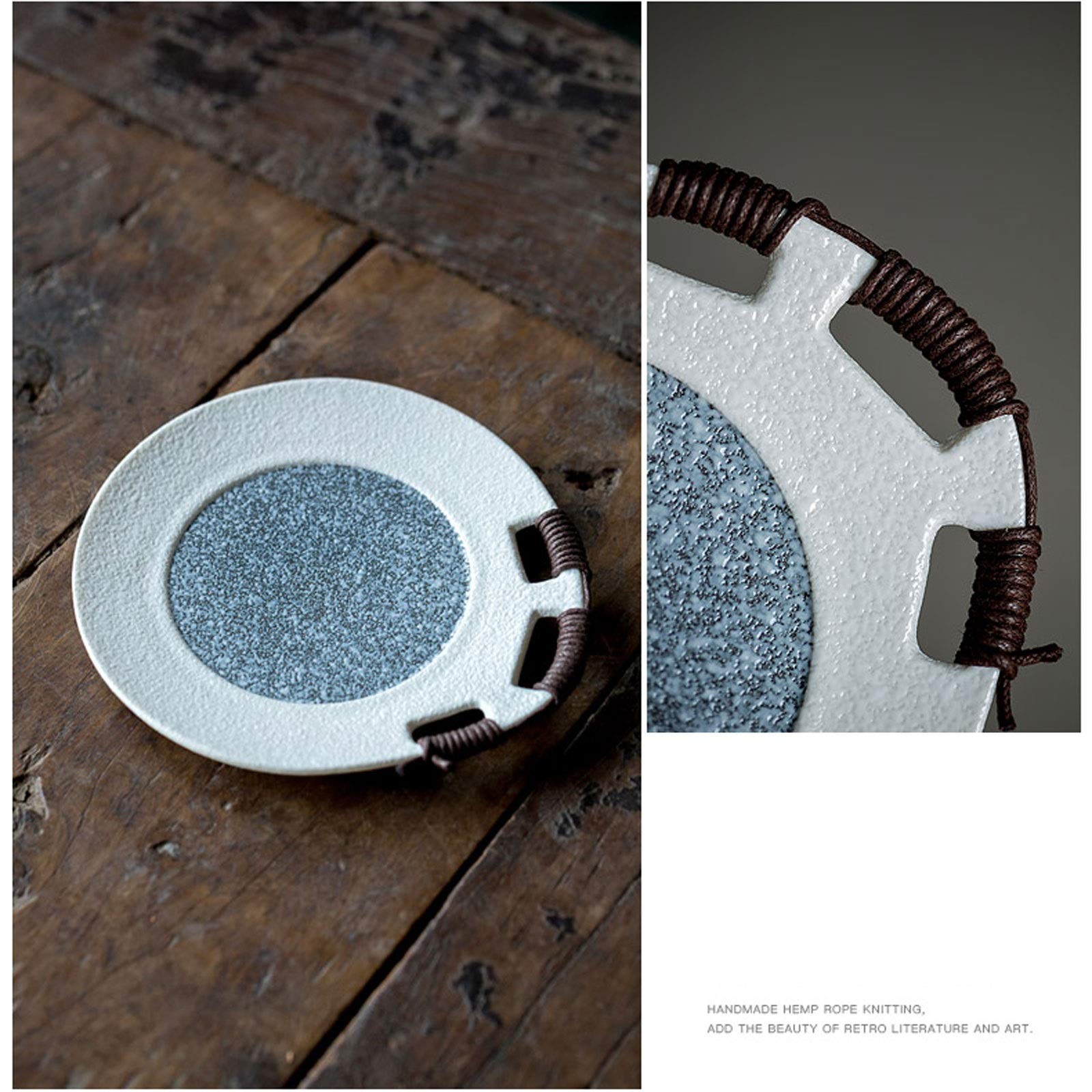 Taza de café con Esmalte de imitación de Piedra esmerilada, Taza de té/café de Porcelana de 5,4 onzas y platillo con asa y Plato Decorativo con Cuerda Atada a