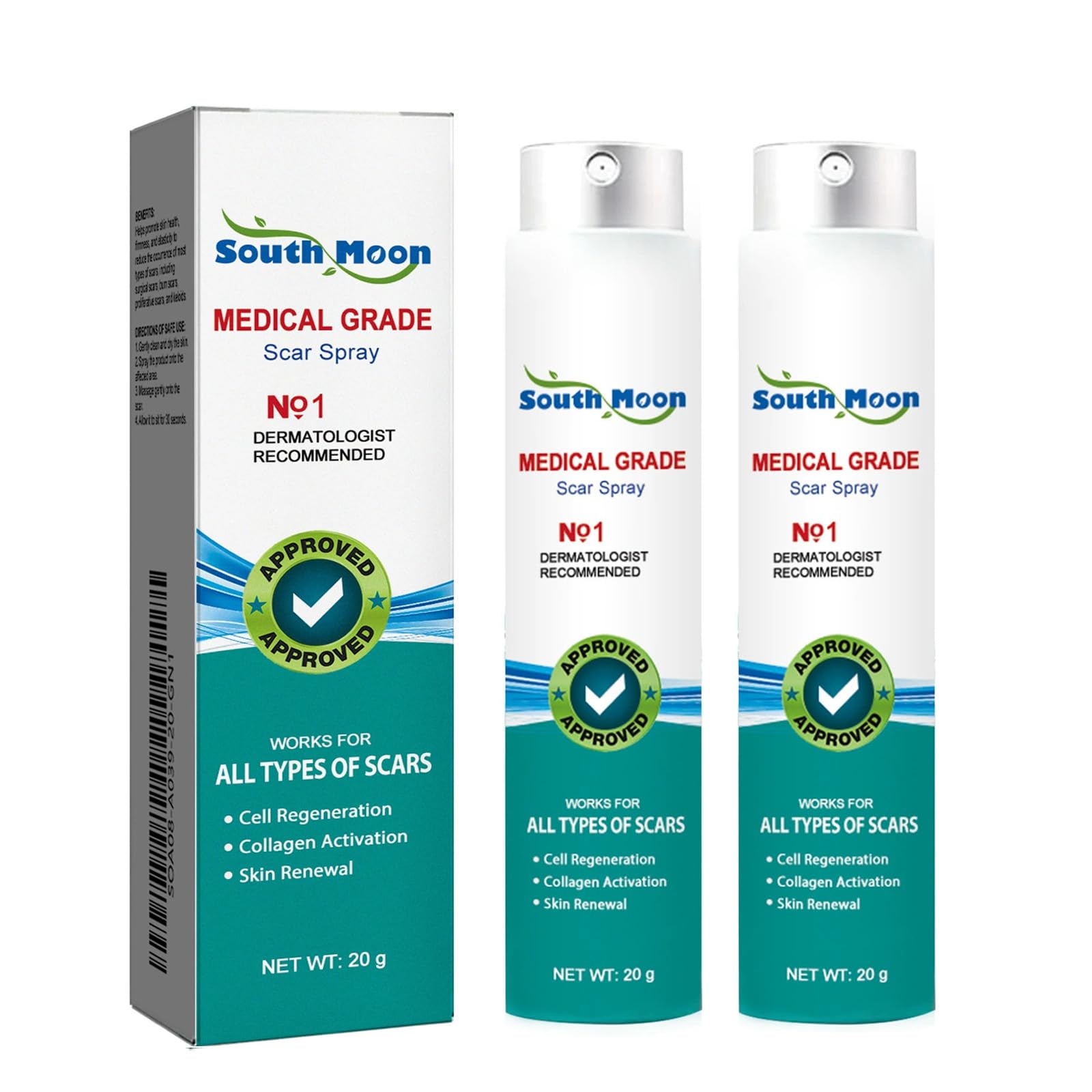 AzoneeScar Removal Spray, Advanced Scar Remove for All Types of Scars, Especially Acne Scars, Surgical Scars, Stretch Marks, 2 Pcs