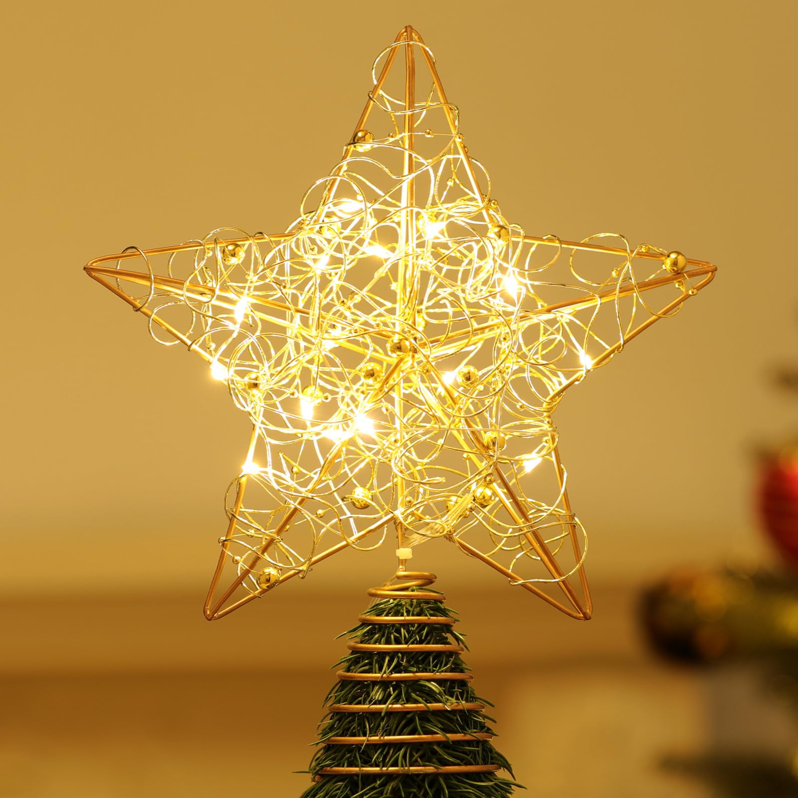 ツリートップスター クリスマス ツリートップ LED 飾り 電池式 オーナメント Amazon | Lewondr クリスマス ツリートップスター 星 LED 飾り
