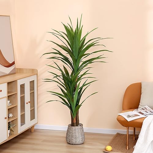 Miniatura 5 de Dracaena - Plantas de seda con tallo de maíz de 5 pies de alto, plantas falsas grandes para interiores, plantas falsas en maceta, árbol de yuca,