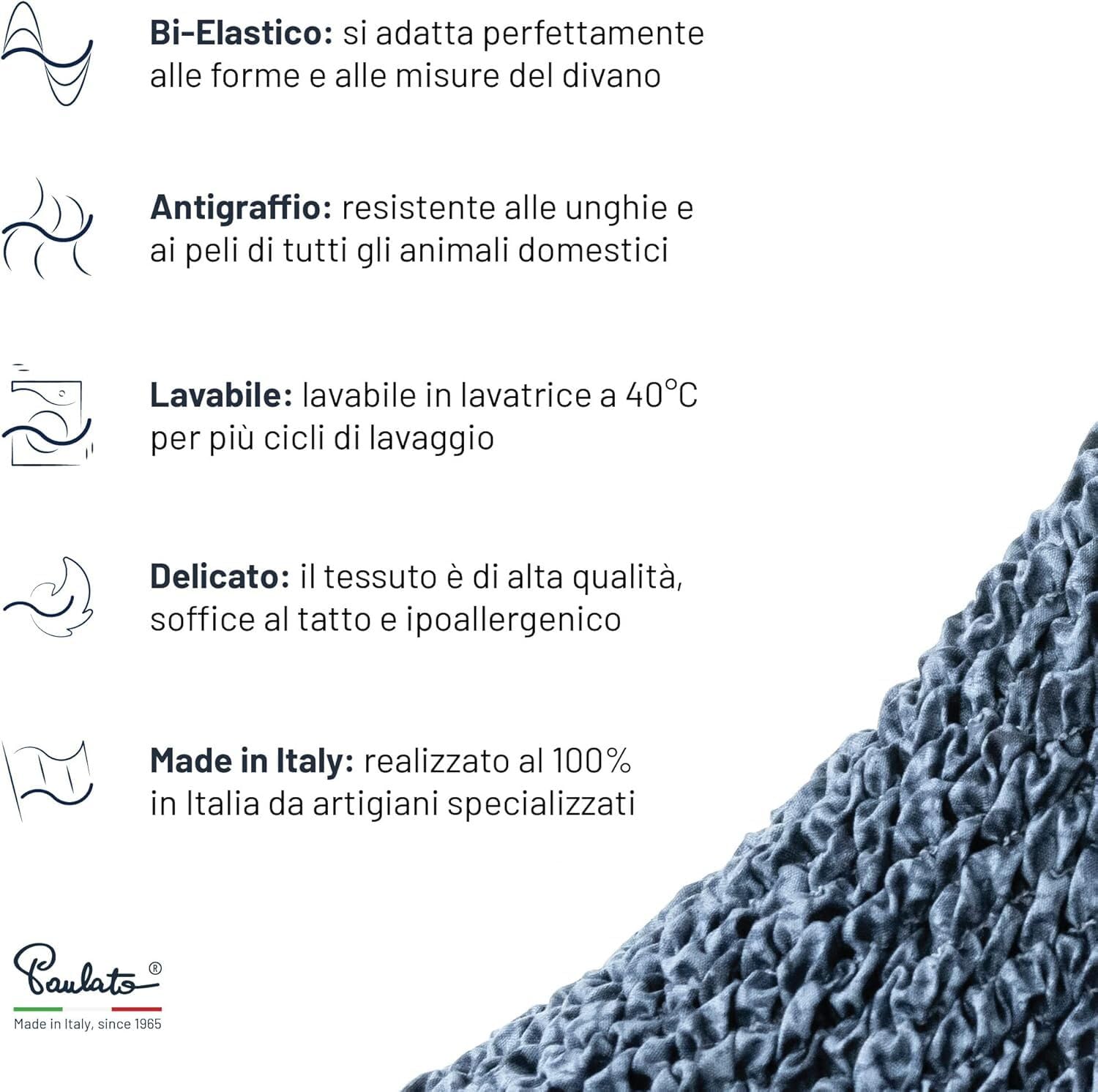 PAULATO - Vestiletto Matrimoniale in Microfibra Tinta Unita, Tessuto Bielastico Antigraffio Lavabile in Lavatrice, Certificato OEKO-TEX Standard - Made in Italy