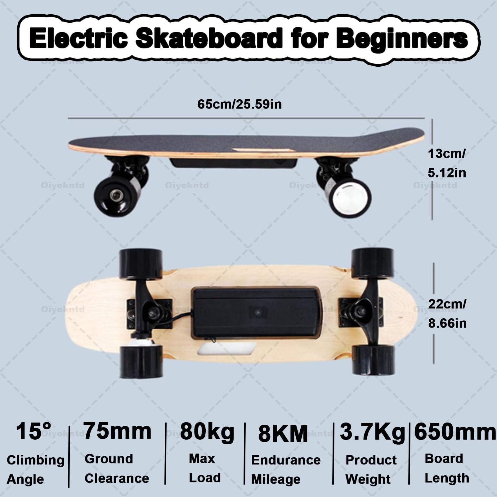 Longboard électrique avec télécommande, modèle Professionnel adapté aux Adultes et Adolescents débutants, autonomie de 8 km, Vitesse maximale de 22 km/h