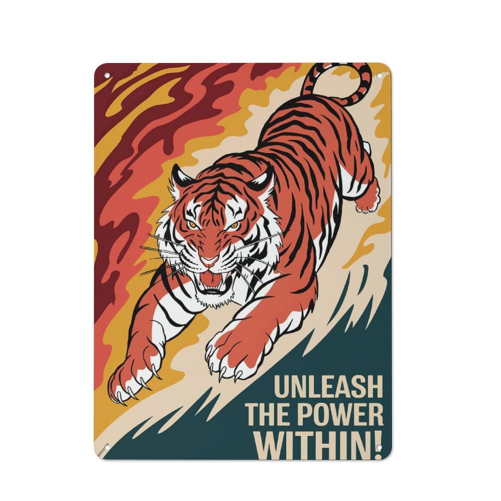 Junmoney Tiger Unleashed Power Retro Tin Sign 40X30cm For Hallway Wall, For Home Decor Fans Who Collect Metal Signs