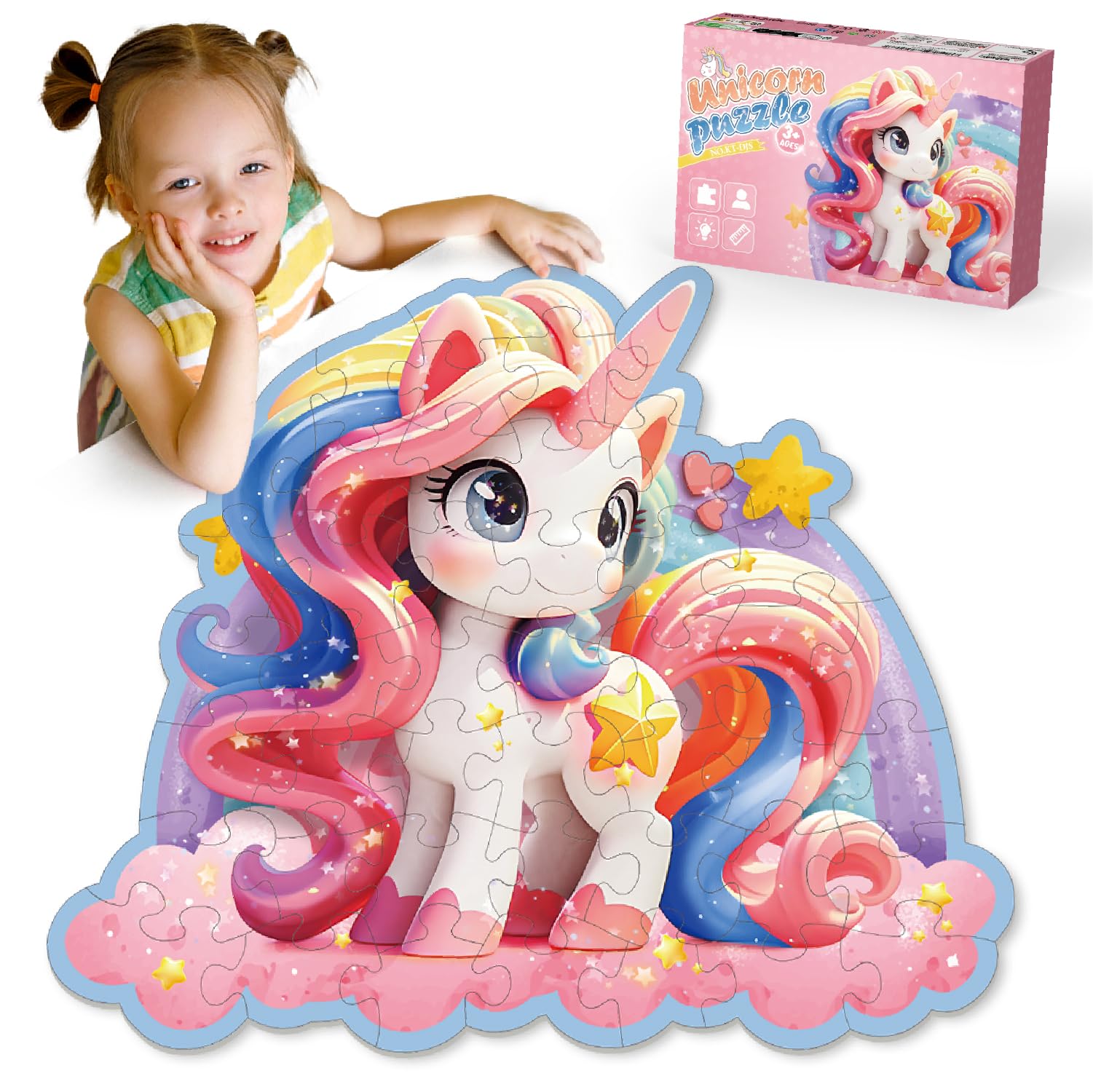 Kiztoys Puzzle de suelo de unicornio para niñas - Regalos de unicornio para niños 3 4 5 6 7 8 años 45 piezas grandes bonitos rompecabezas rosa juguete a partir de 3 – 8 años