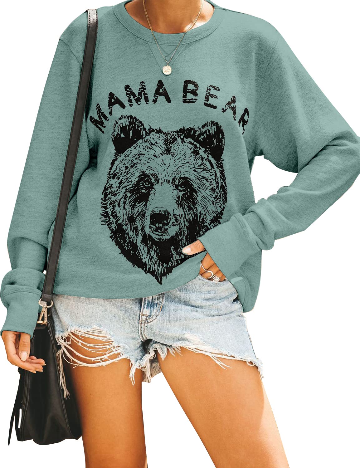 Blooming Jelly Womens Mama Sweatshirt Crewneck Loose Fit Soft Cute Long Sleeve Tops Ladies Graphic Casual Fall Mom Shirts