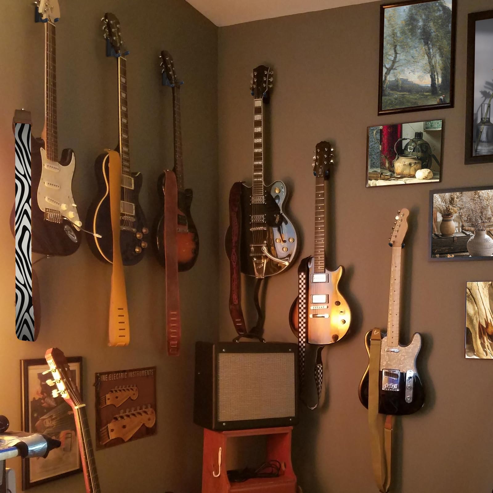 DOMMI Gitarren-Wandhalterung, 4 Stück, Gitarrenaufhänger mit drehbarem, weichem Gitarrenhalter für alle Gitarren, Hartholz U-förmiger Gitarren-Wandaufhänger für Akustik-, E-Gitarre, Bass, Blackwood