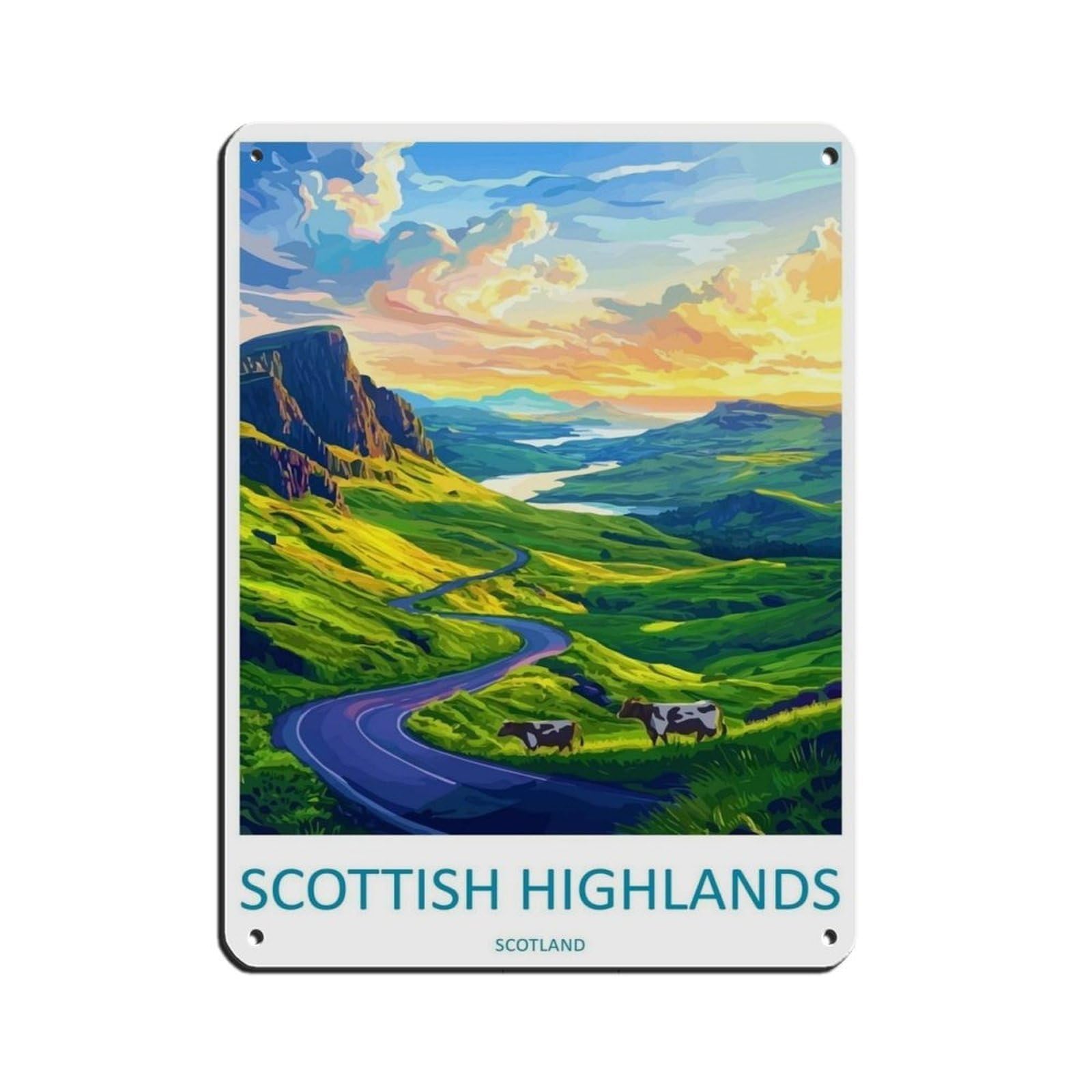 Scottish Highlands Scotland Art Tin Sign Vintage Metal Pub Club Cafe Bar Home Wall Art Decoration Poster Retro 12x16inch(30x40cm)