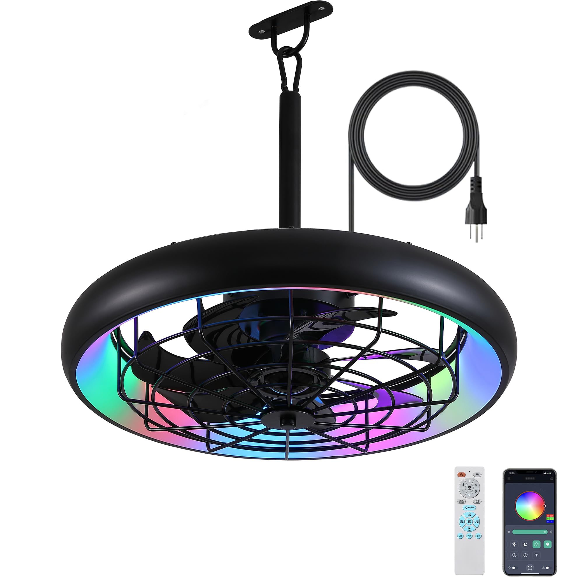 【新品同様】シーリングファンライト LED 3個セット（ブラック） Amazon.co.jp: Netin 20インチ 屋外用シーリングファン ライト付き RGB