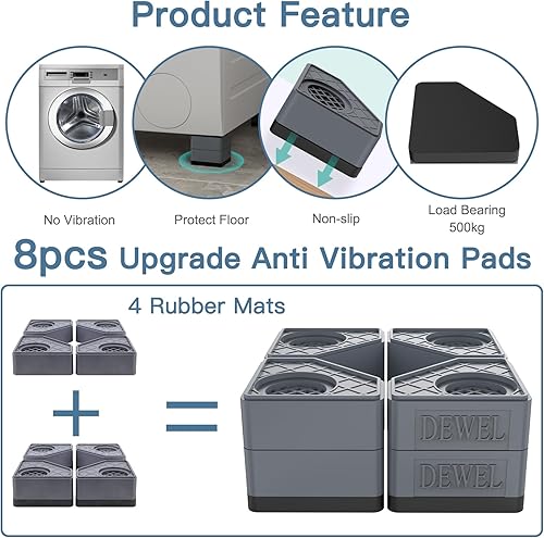 Miniatura 2 de Almohadillas antivibración para lavadora. Pedestales para lavadora y secadora con capacidad de peso de 1100 libras, almohadillas de pie de lavadora
