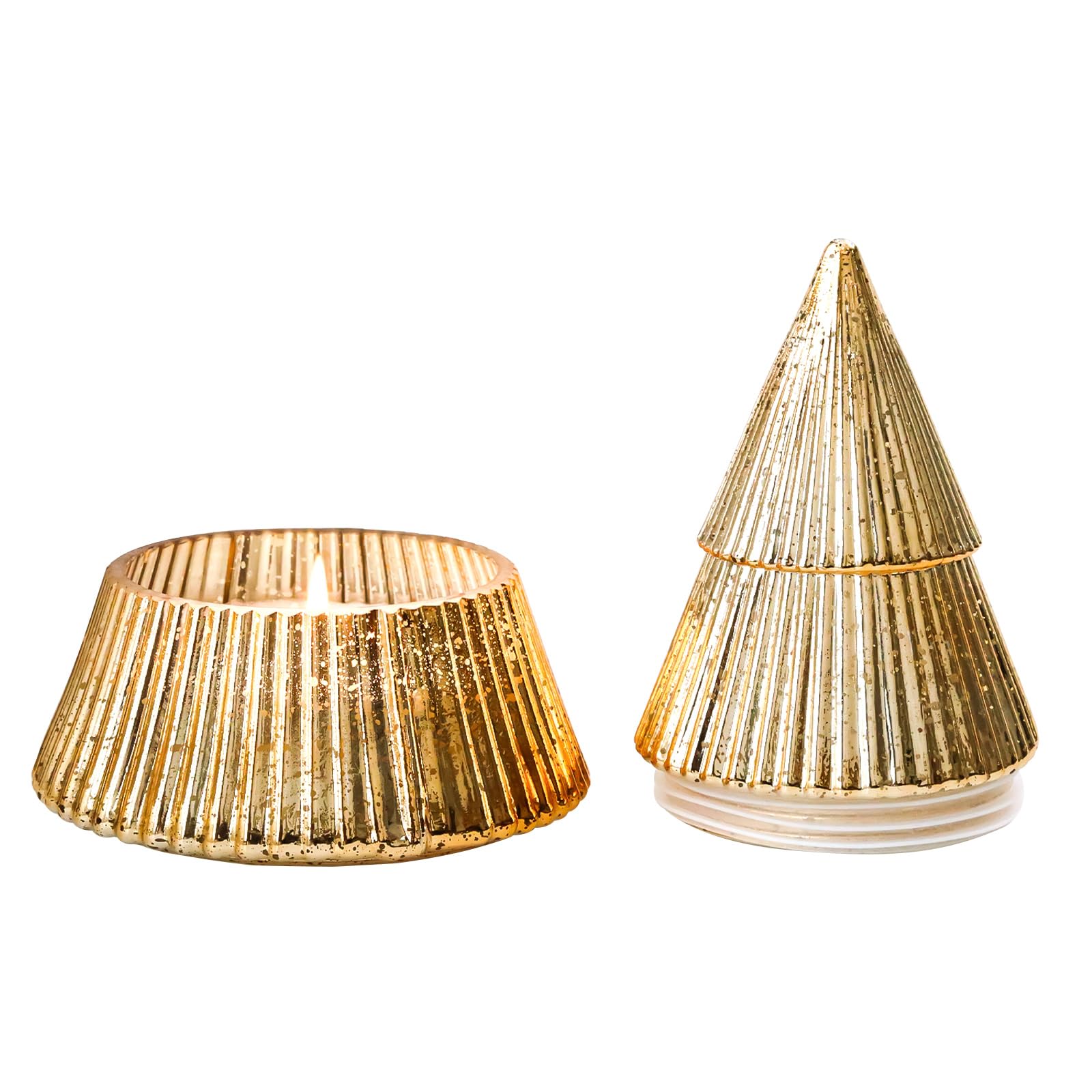 Rose Scented Candle Mercury Glass Tree Soy Wax Aromatherapy Candle for Holiday Home Table Decoration Gift for Women 8oz Gold