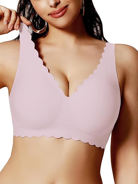 Push Up Bras for Women No Underwire Seamless Support Full Coverage Plunge Bralettes Wireless Scalloped Tshirt Bras