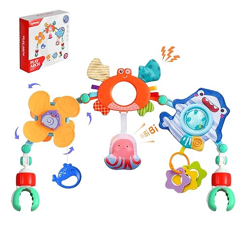 Baby Stroller Arch Toy, Car Seat Toys, Adjustable Arch Stroller toy with Hanging Sensory Activity toys,fits on Baby Bouncer, Bassinet, Stroller, Crib and Car Seats for baby infant Boy Girl 0-18 Months