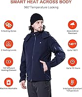 Vista 3 de DEWBU Soft Shell Heated Jacket for Men with 12V Battery Pack and Detachable Hood Outdoor Electric Heating Coat