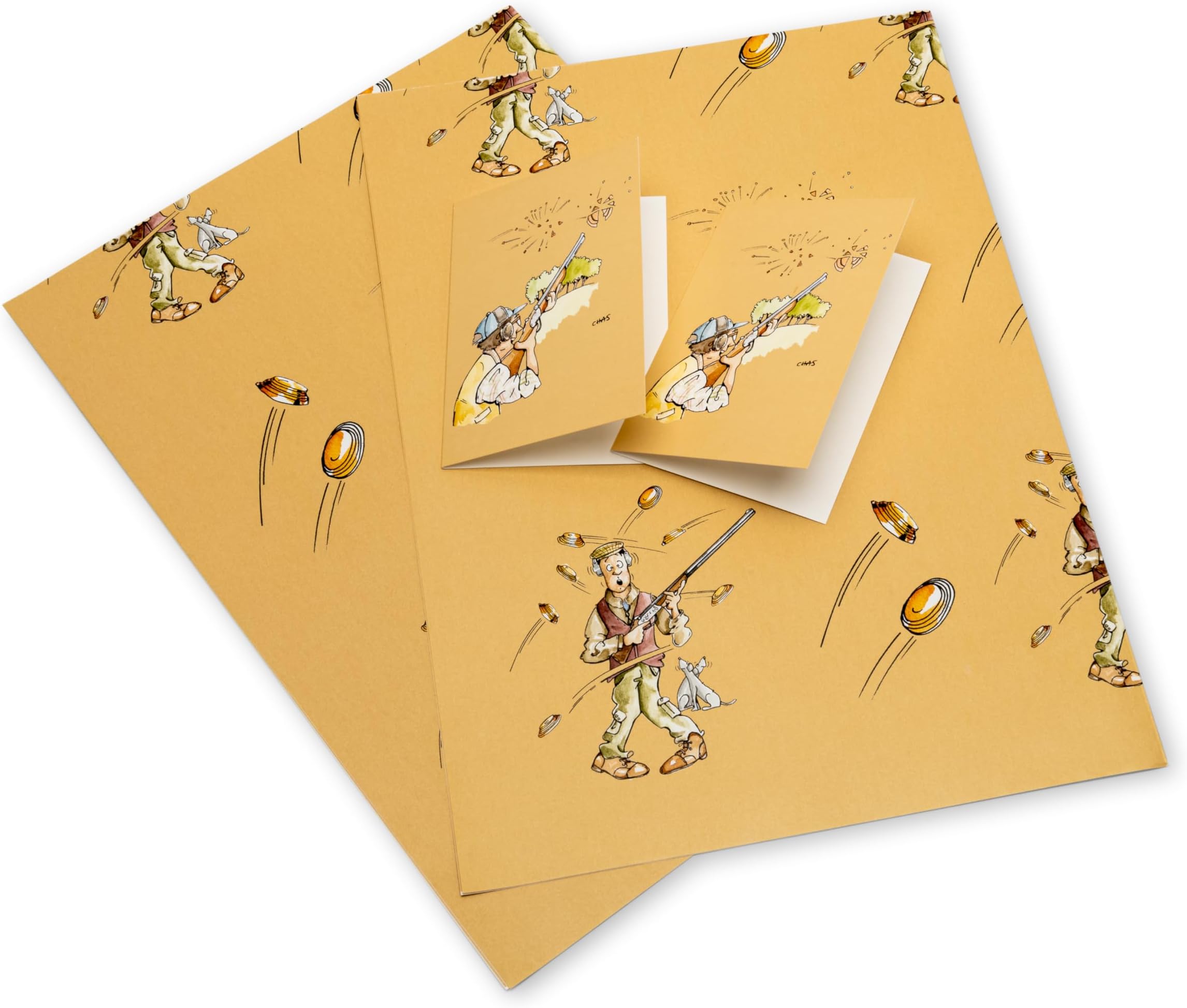 Set of Clay Pigeon Shooting present and birthday wrapping paper & gift tags - two sheets of wrapping paper and two tags