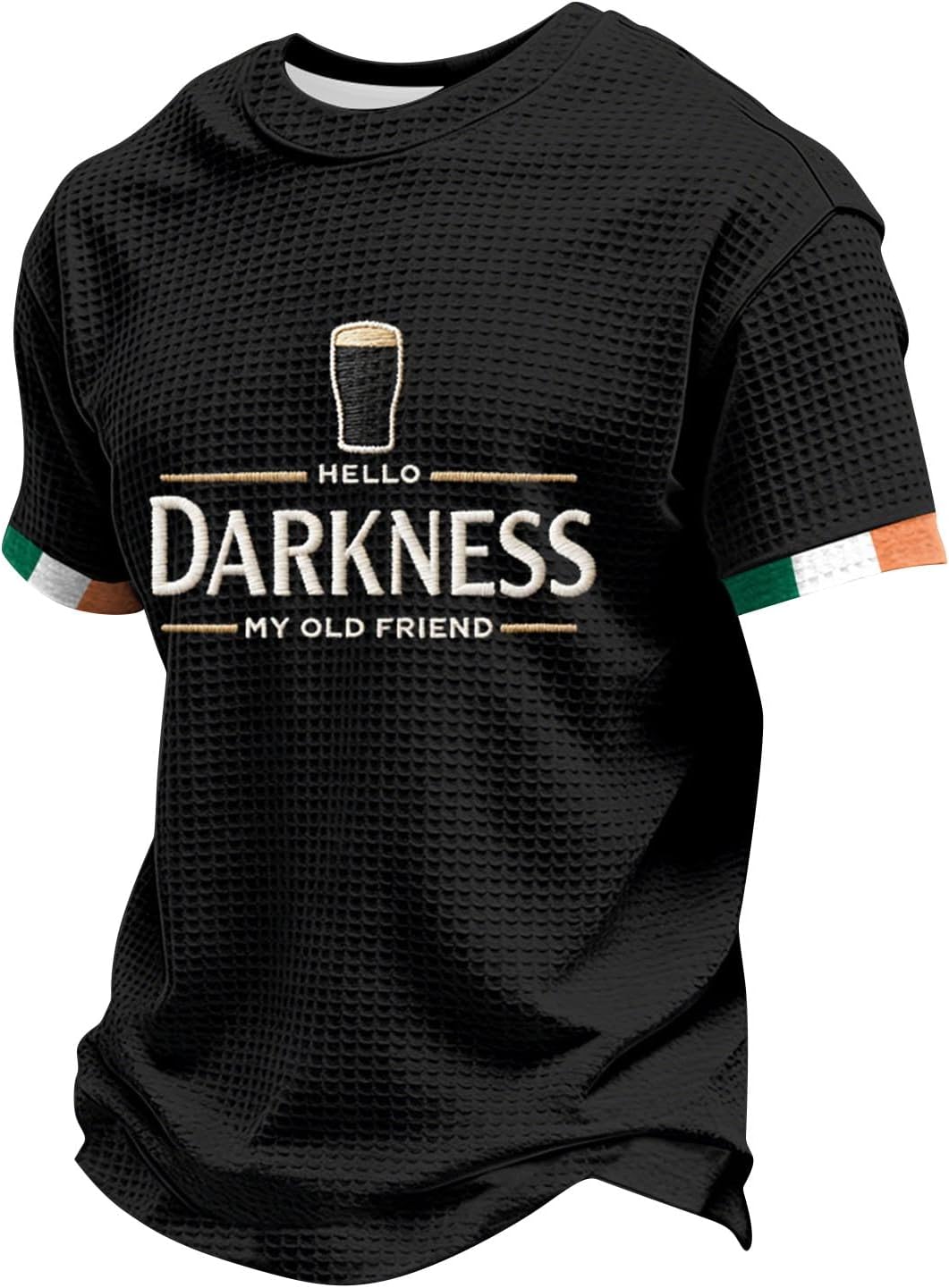Mens Hello Darkness My Old Friend Shirt Irish Beer Waffle Short Sleeve T-Shirt Ireland Tee