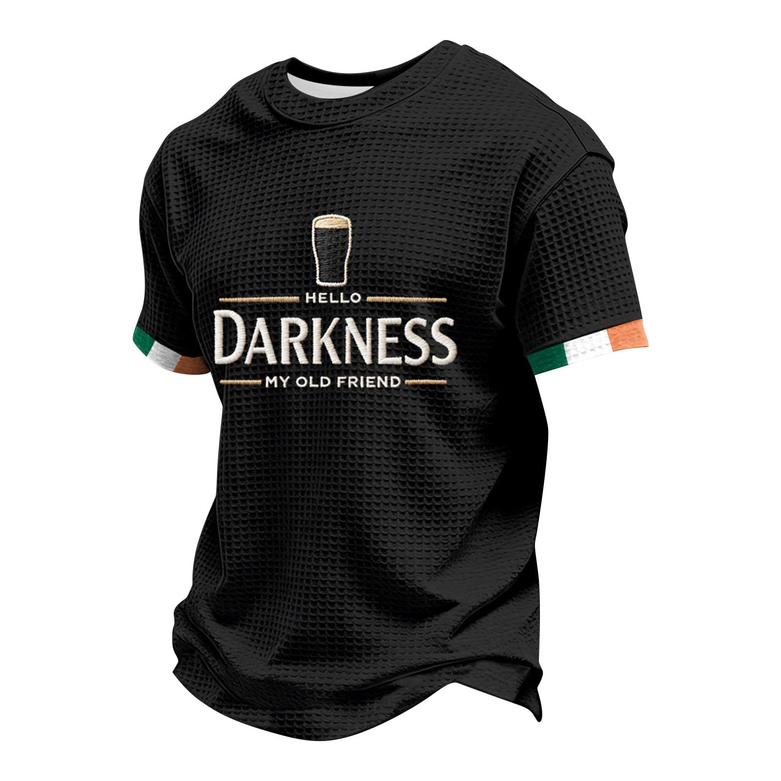 Mens Hello Darkness My Old Friend Shirt Irish Beer Waffle Short Sleeve T-Shirt Ireland Tee