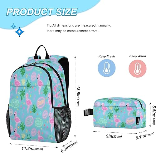 Miniatura 2 de Verano Flamingo Rosa Azul Mochila Para La Escuela Con Bolsa De Almuerzo Bolsa Con Lonchera Para Niñas 9-10 años Mochilas Y Loncheras Escuelas Para