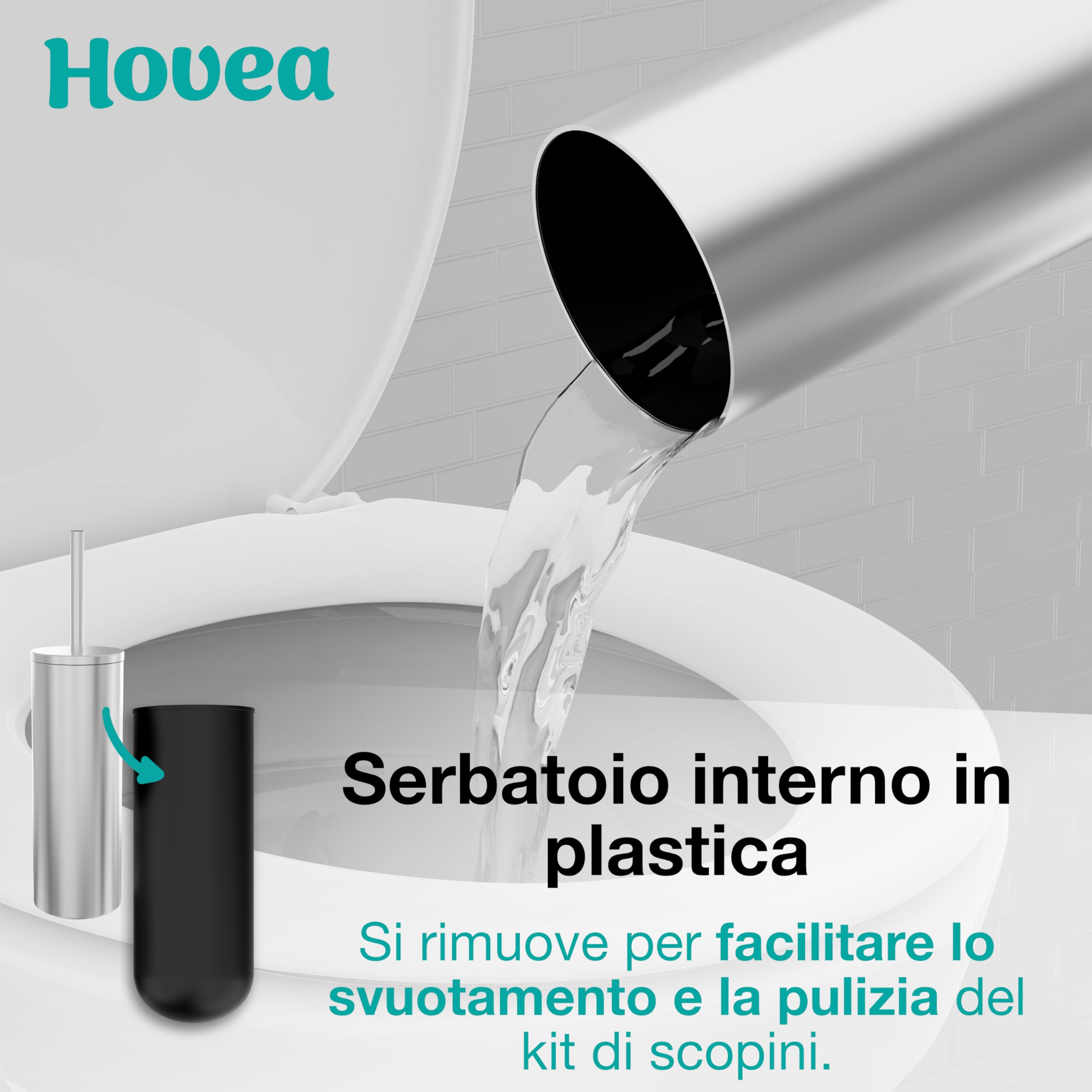Scopino WC Sospeso - Scopino Silicone e Metallo - Nessuna Foratura - Montaggio a Parete con Adesivo o Vite - Acciaio Inox 304 - Porta Scopino Bagno WC - WC3611