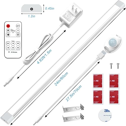 Miniatura 8 de Luz de gabinete regulable con sensor de movimiento de 24 pulgadas con control remoto, 66 LED súper brillante, luz de armario de sincronización para