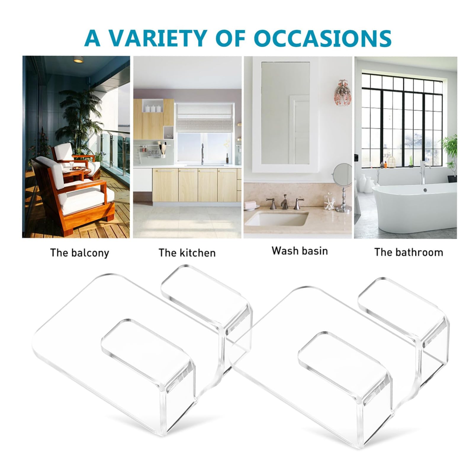 Ganchos resistentes, gancho adhesivo acrílico para colgar en la pared, ganchos extraíbles de acrílico transparente, para ducha, cocina, dormitorio, habitación de los niños, baño (1 unidad)