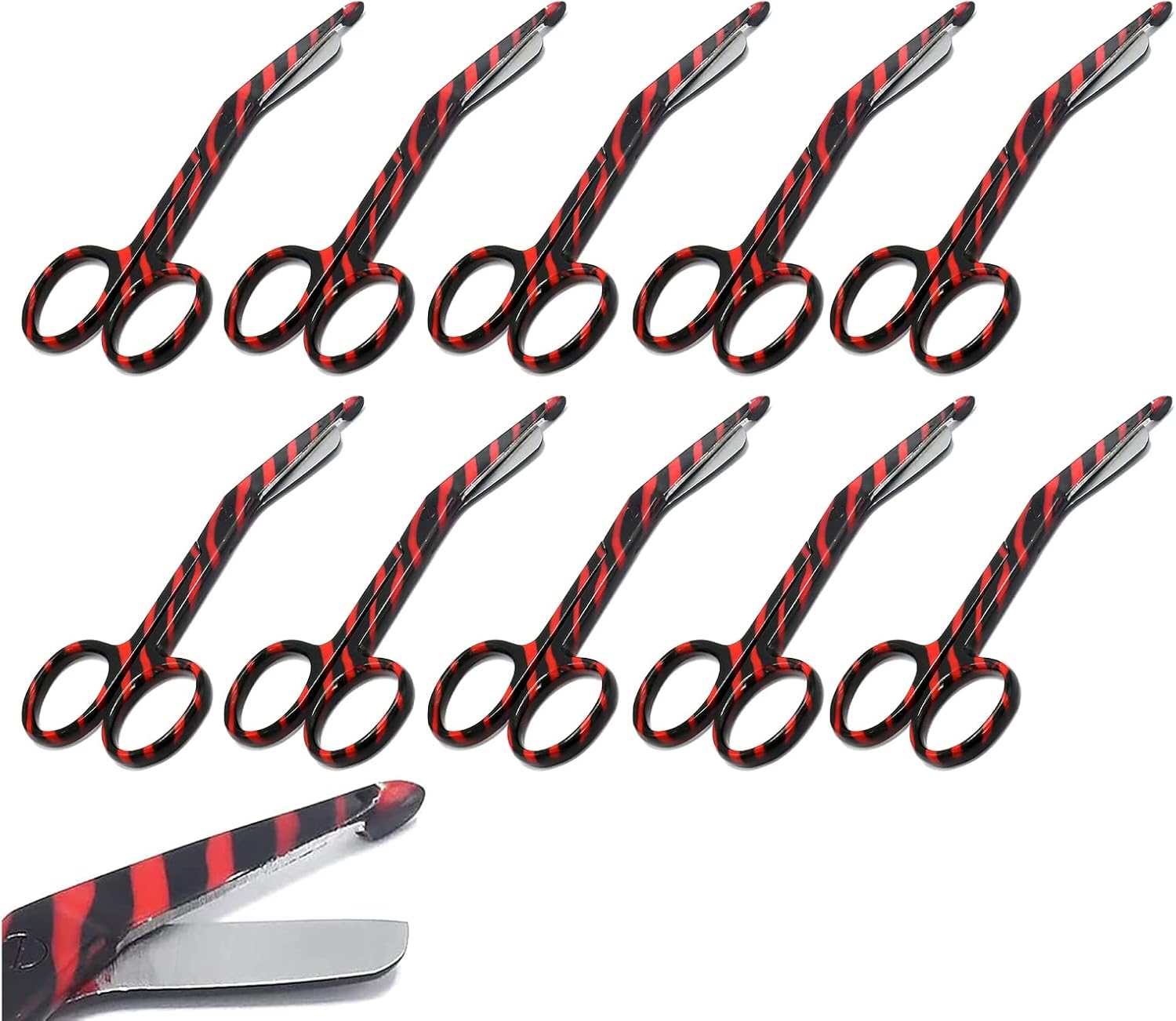 Lister Bandage Scissors, Stainless Steel, Adult - Bulk Multipack - Select Quantity (Red Black Zebra 3.5" - 10 Pack)