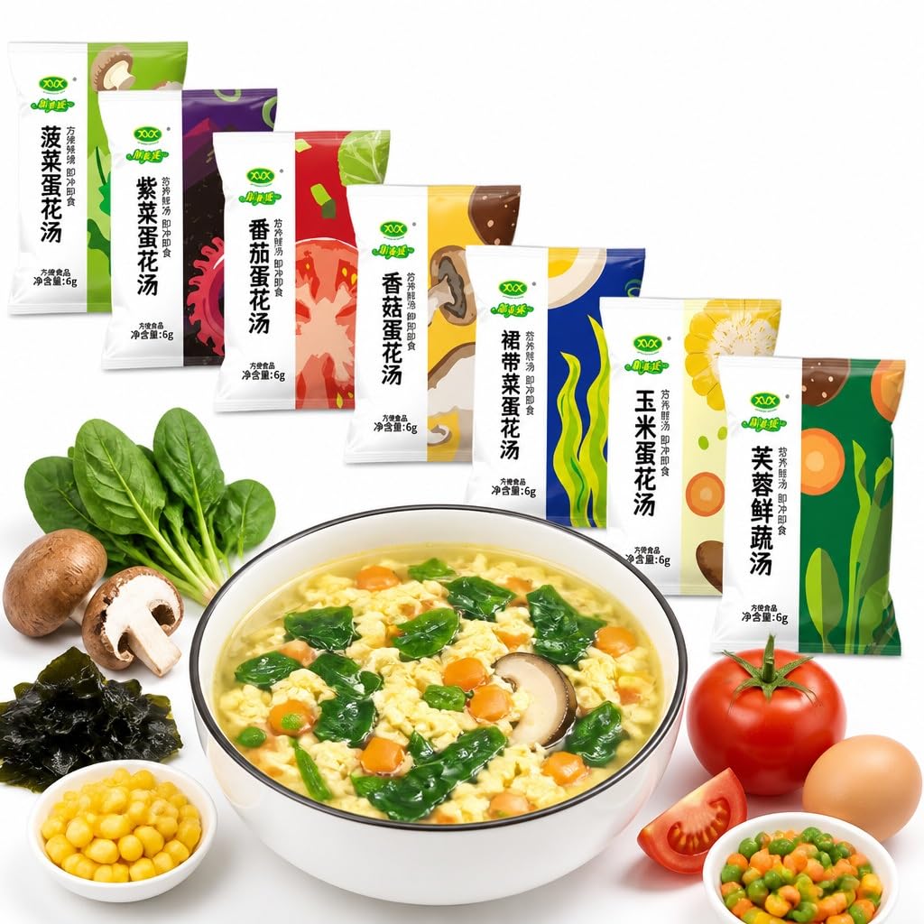 Sopa Instantánea 7 Sabores Mezcla De Huevo Y Verduras Liofilizadas Comida Rápida Desayuno Viajes Oficina Ligero 6 G