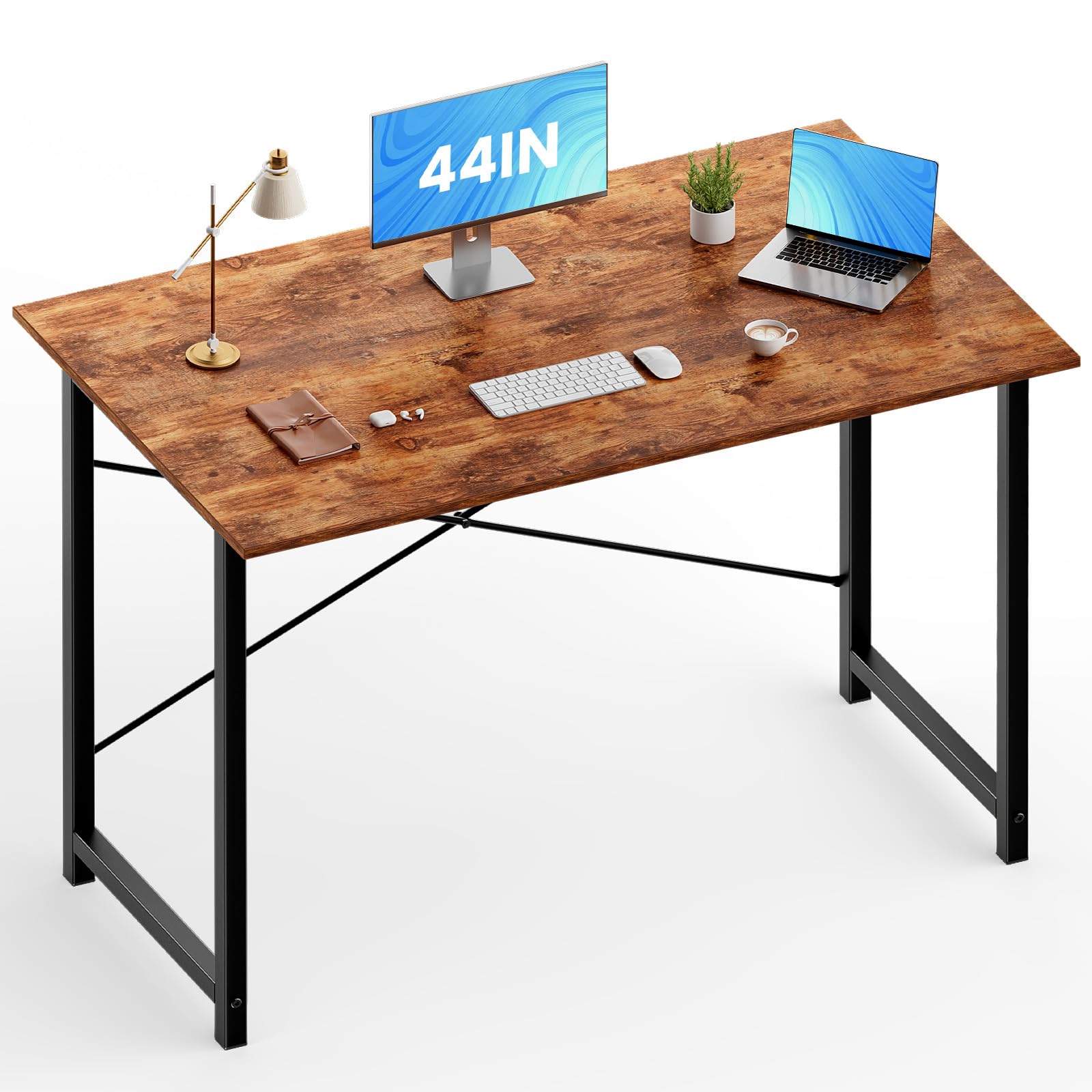 OLIXIS 44 Inch Home Office Desk, Small Computer Work Table with X-Shaped Reinforcement, Home Simple Modern Writing Study Table, Rustic Brown