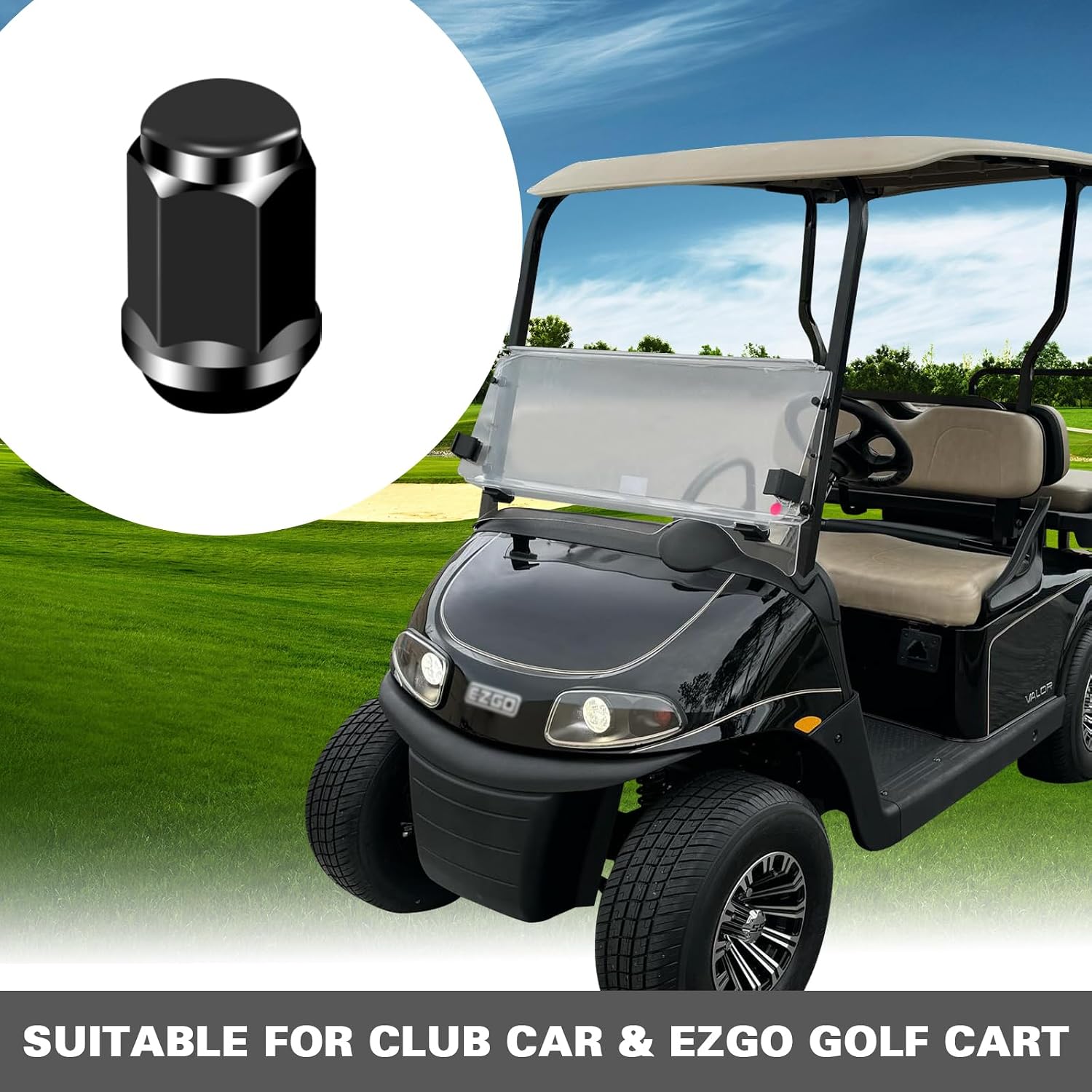 Golf Cart Wheel Lug Nuts for EZGO & Club Car, 1/2-20 Size,16 PCS Black Wheel Lug Nuts Suitable for Club Car & EZGO Golf Cart OEM# 1701160, 14723-G1, 1010984, 1701160