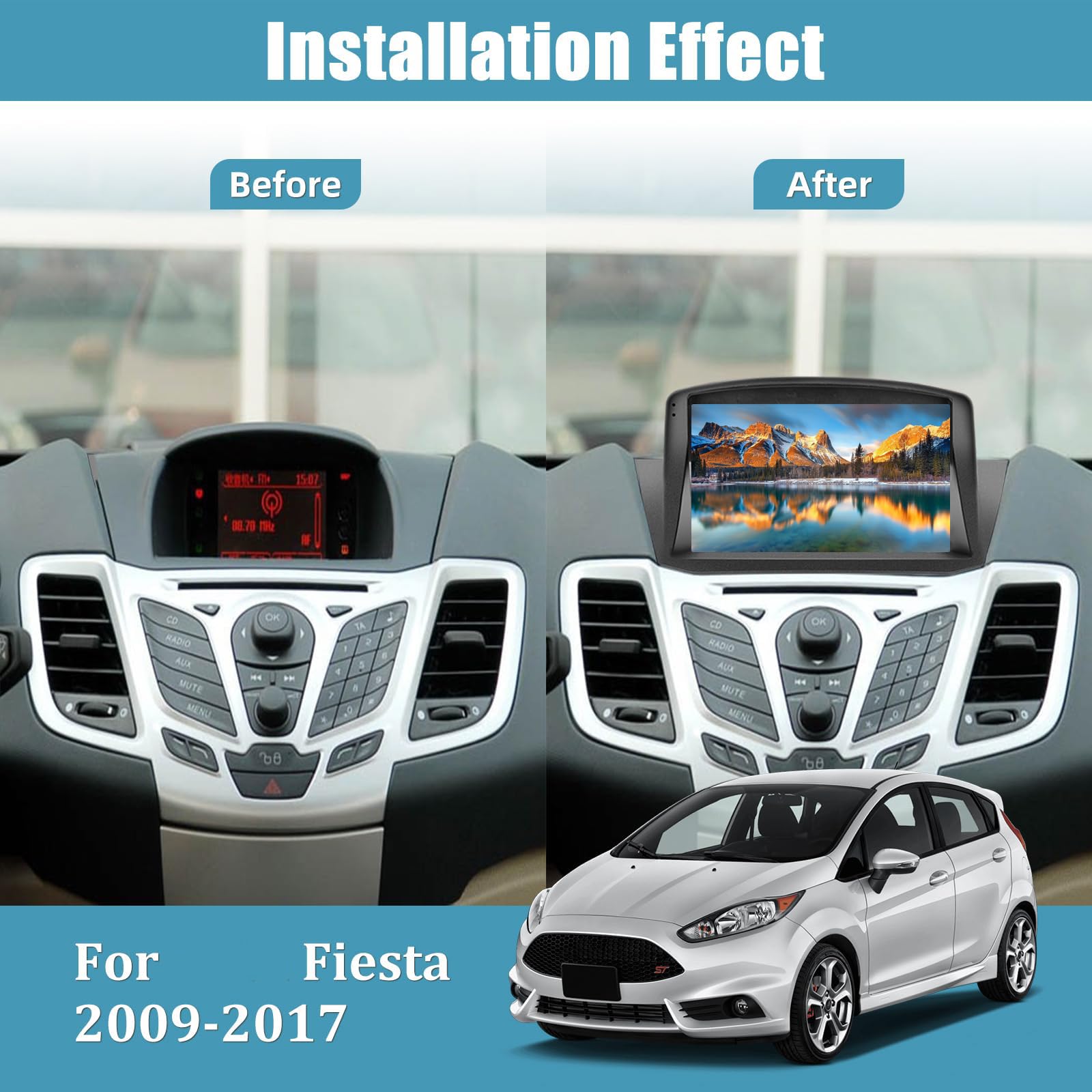 8-rdzeniowy 5G-WiFi [4G+64G] Android 13 radio samochodowe do Fiesta 2009-2017 z Carplay i Android Car-9-calowy ekran dotykowy radio-GPS SWC RDS FM HIFI + kamera cofania i mikrofon