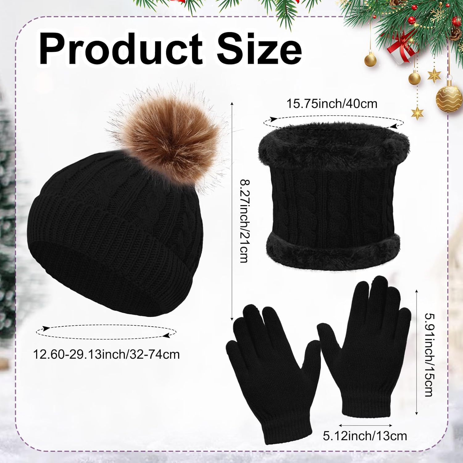 Heliltd 3pcs Kids Winter Hat Scarf Gloves Set Warm Knit Beanies with Pom Pom Soft Neck Warmer Mittens for Boys Girls Age 3–10 - Image 2