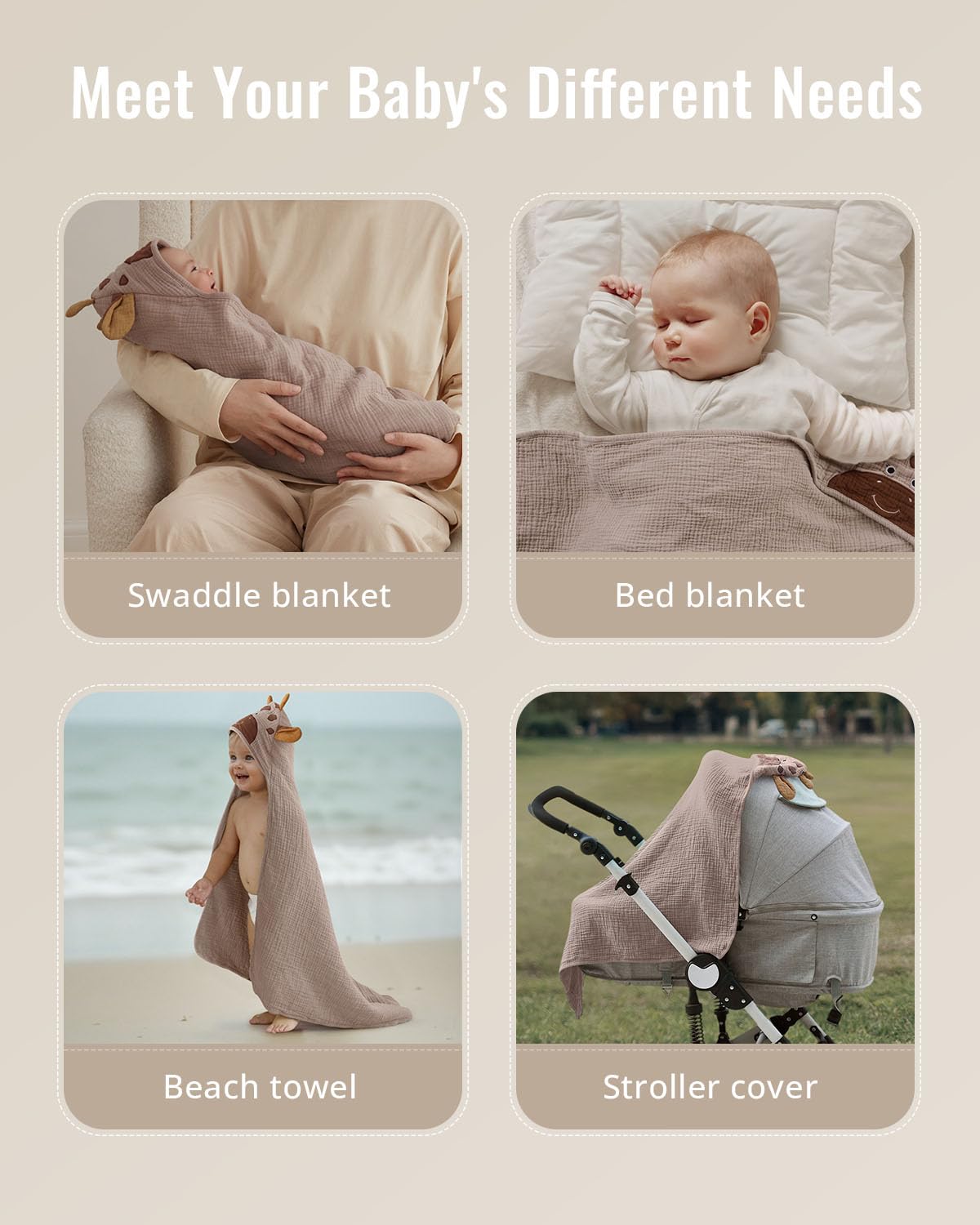 Blissful Diary Asciugamano da bagno in mussola con cappuccio per bambini, confezione da 2, morbido e assorbente, per neonati e bambini piccoli, unisex, regalo per neonati, elementi essenziali per