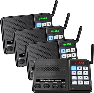 UHAXZ Wireless Home Intercom System 6000ft Long Range, 4-Pack with Group Call, Monitor, 8 Volumes for Office Elderly Care