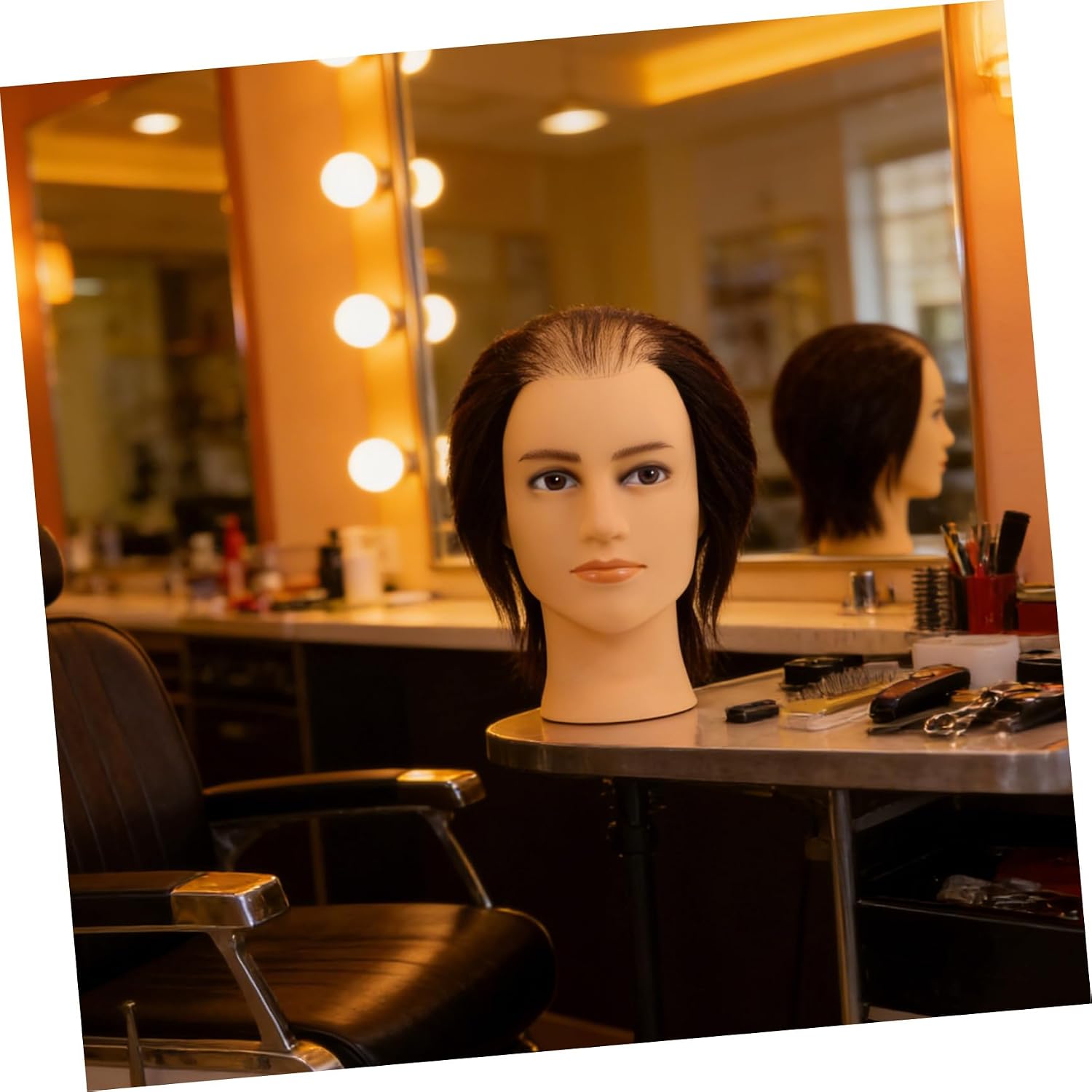 Ciieeo Male Hair Styling Mannequin Head with Hair Pvc Bald Practice Barber Manikin for Salon Haircut Training and Braiding