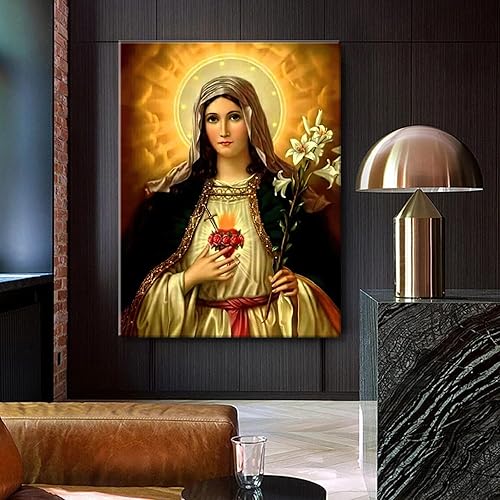 Miniatura 5 de Lienzo enmarcado de la Virgen María, decoración religiosa, lienzo católico, impreso, decoración de pared, cuadro bíblico, sala de dibujo, iglesia,